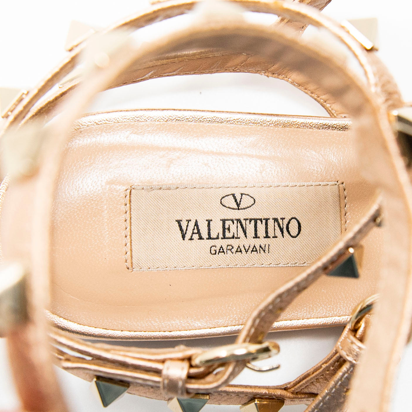 Valentino Rose Gold Rockstud Sandals 37