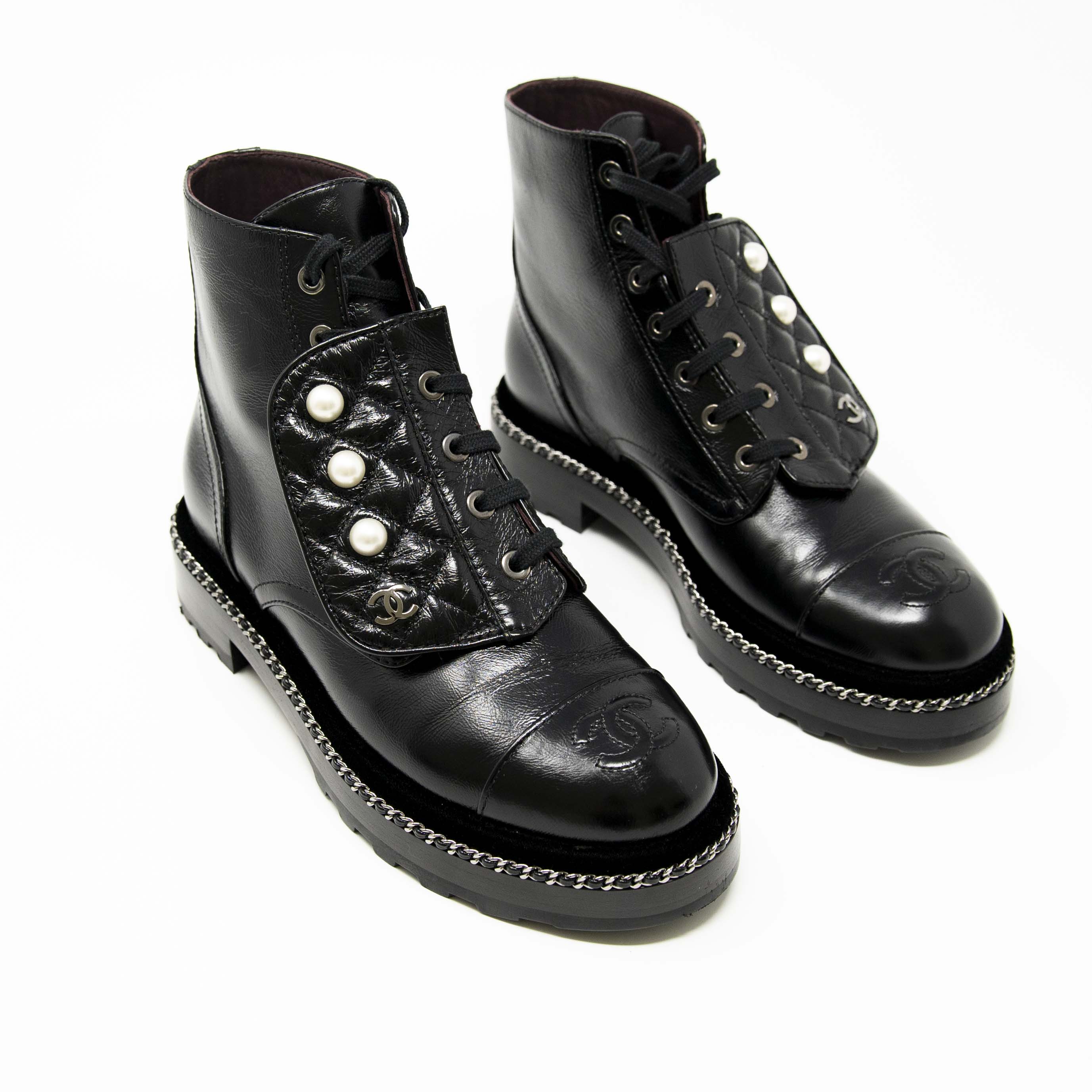 Chanel Black Combat Boots 36.5