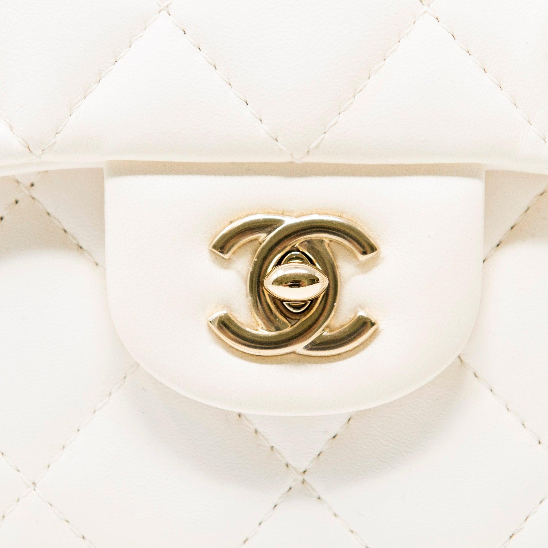 Chanel White Pearl Logo Mini Flap