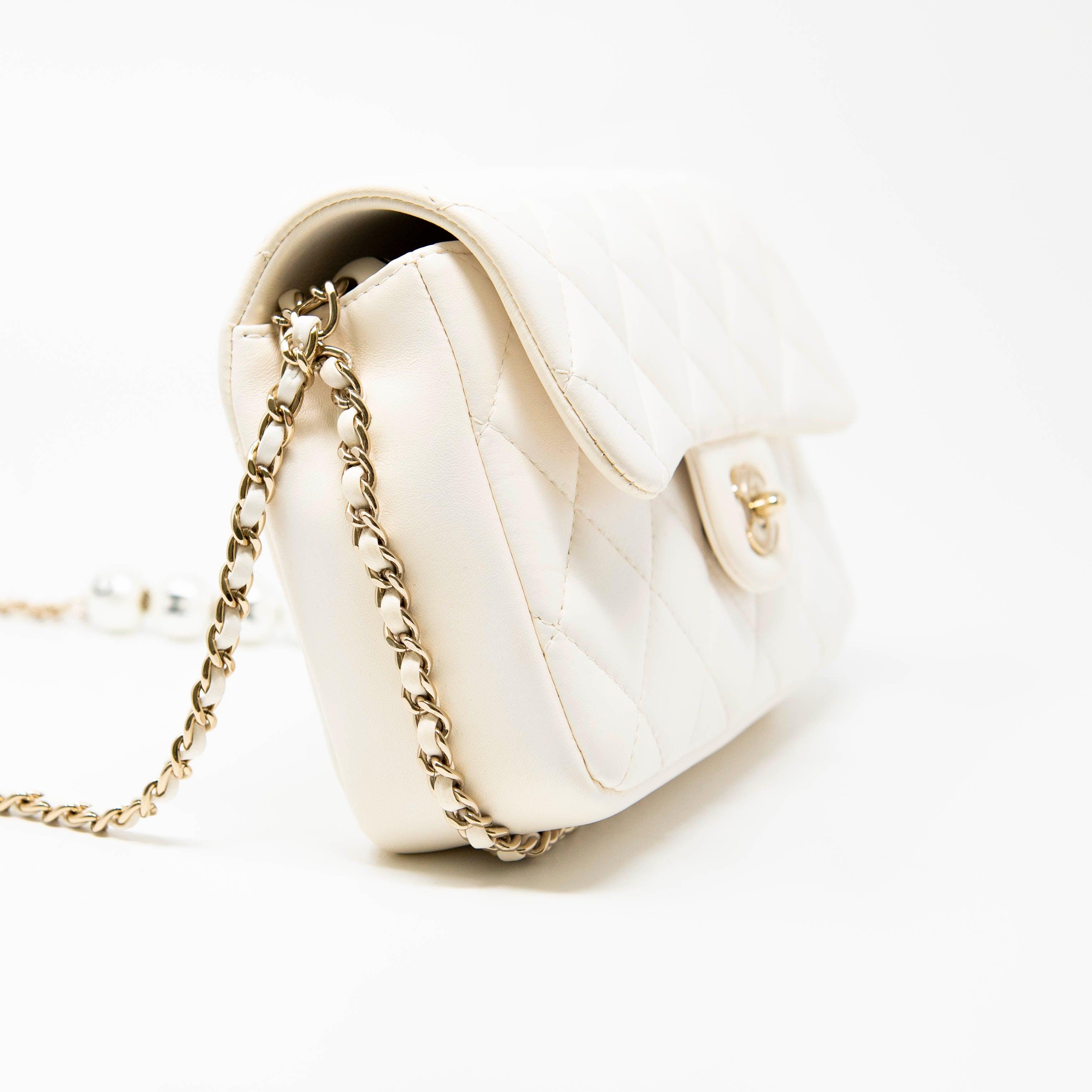 Chanel White Pearl Logo Mini Flap