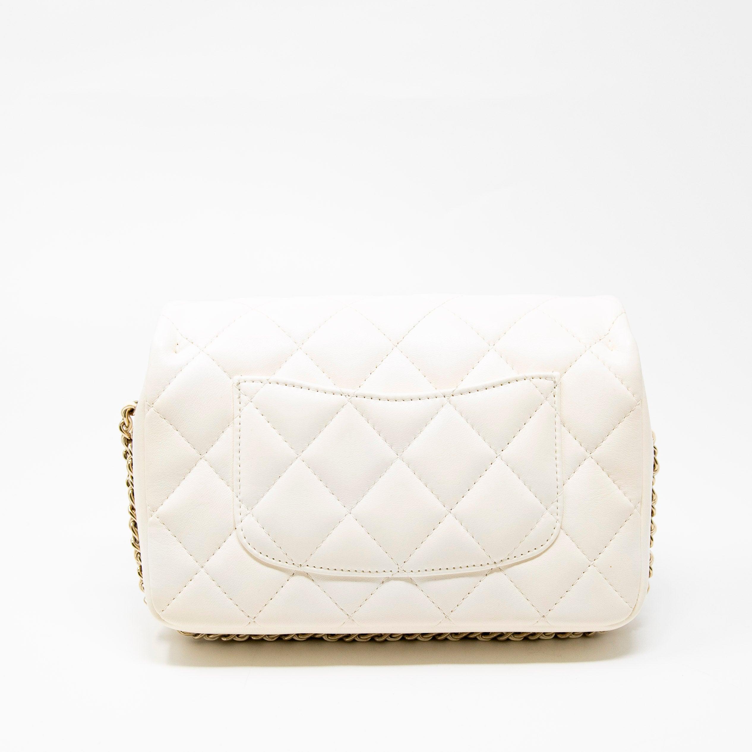 Chanel White Pearl Logo Mini Flap