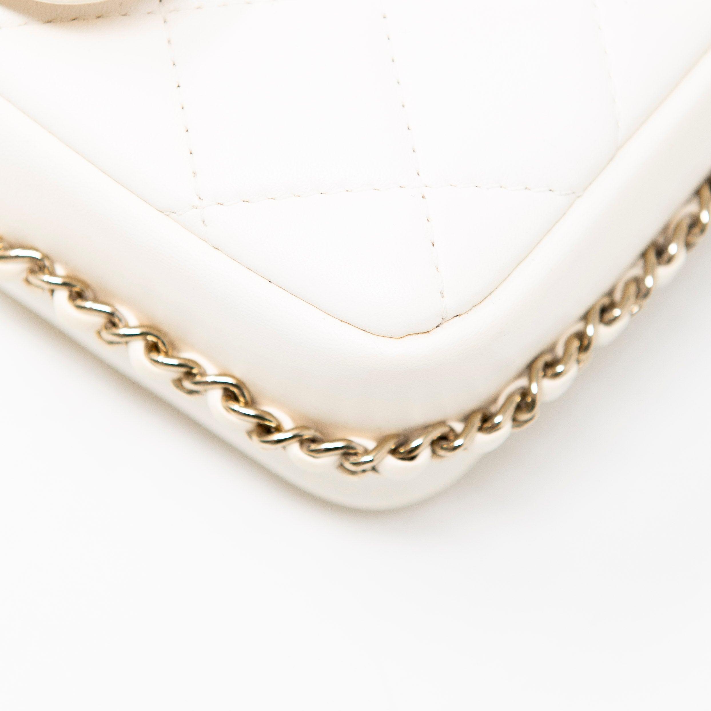 Chanel White Pearl Logo Mini Flap