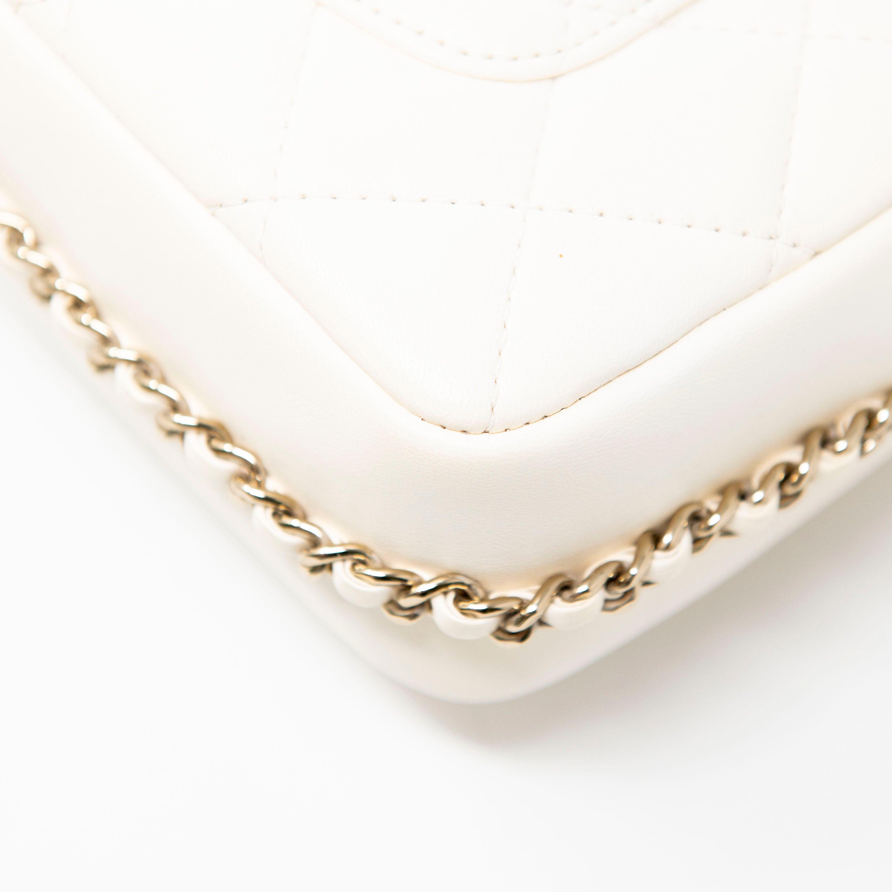 Chanel White Pearl Logo Mini Flap