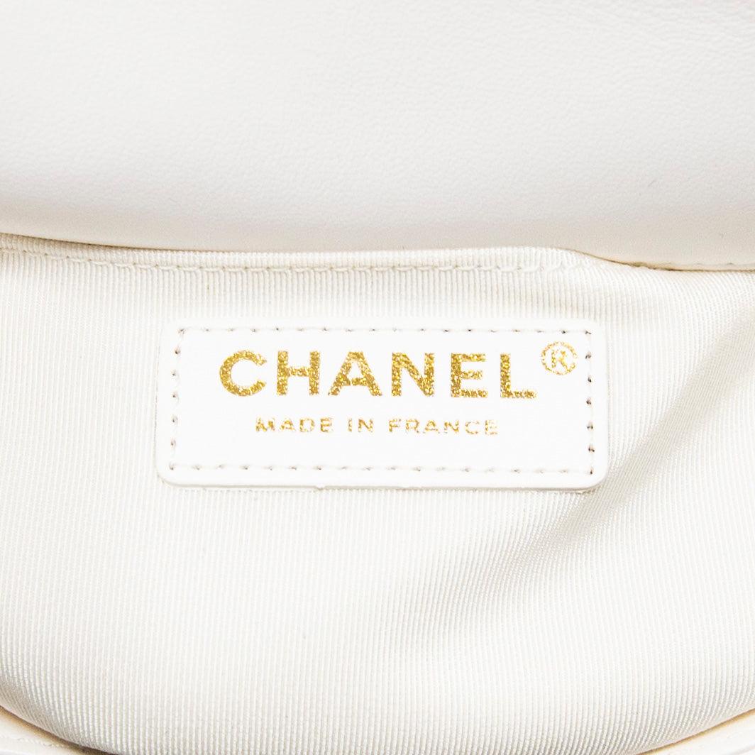 Chanel White Pearl Logo Mini Flap