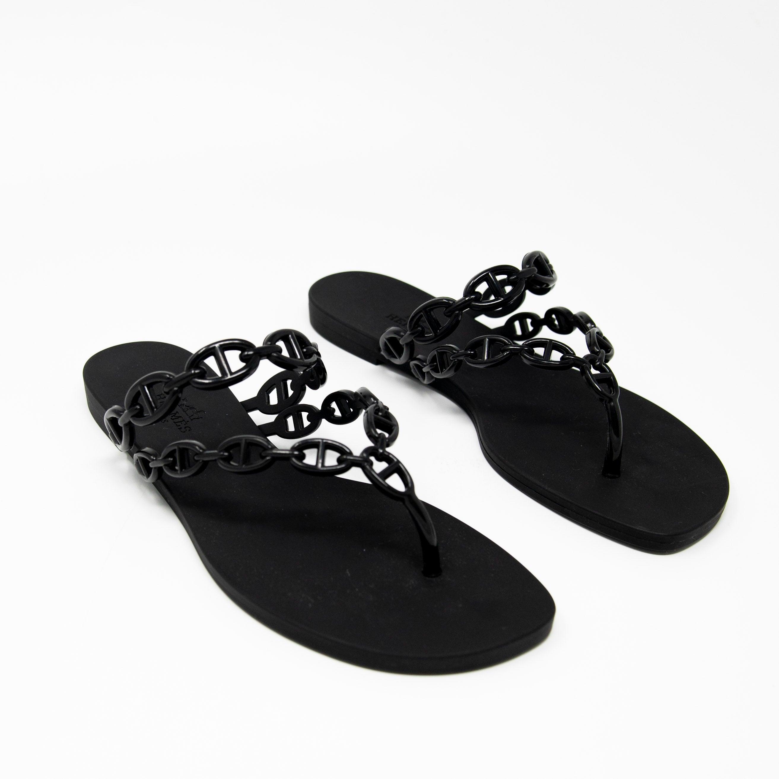 Hermes Noir Island Sandals 36