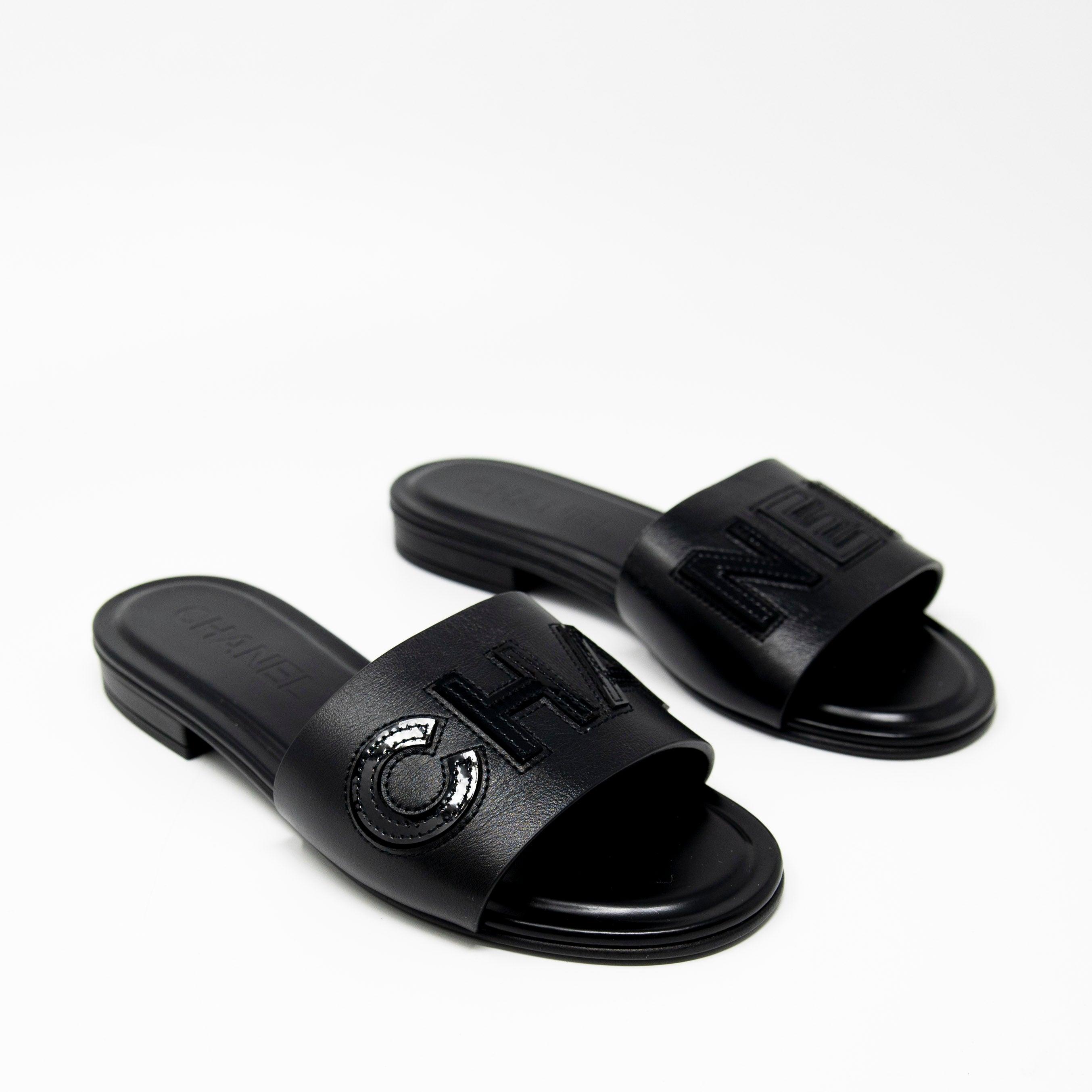 Chanel Black Chanel Logo Sandals 36