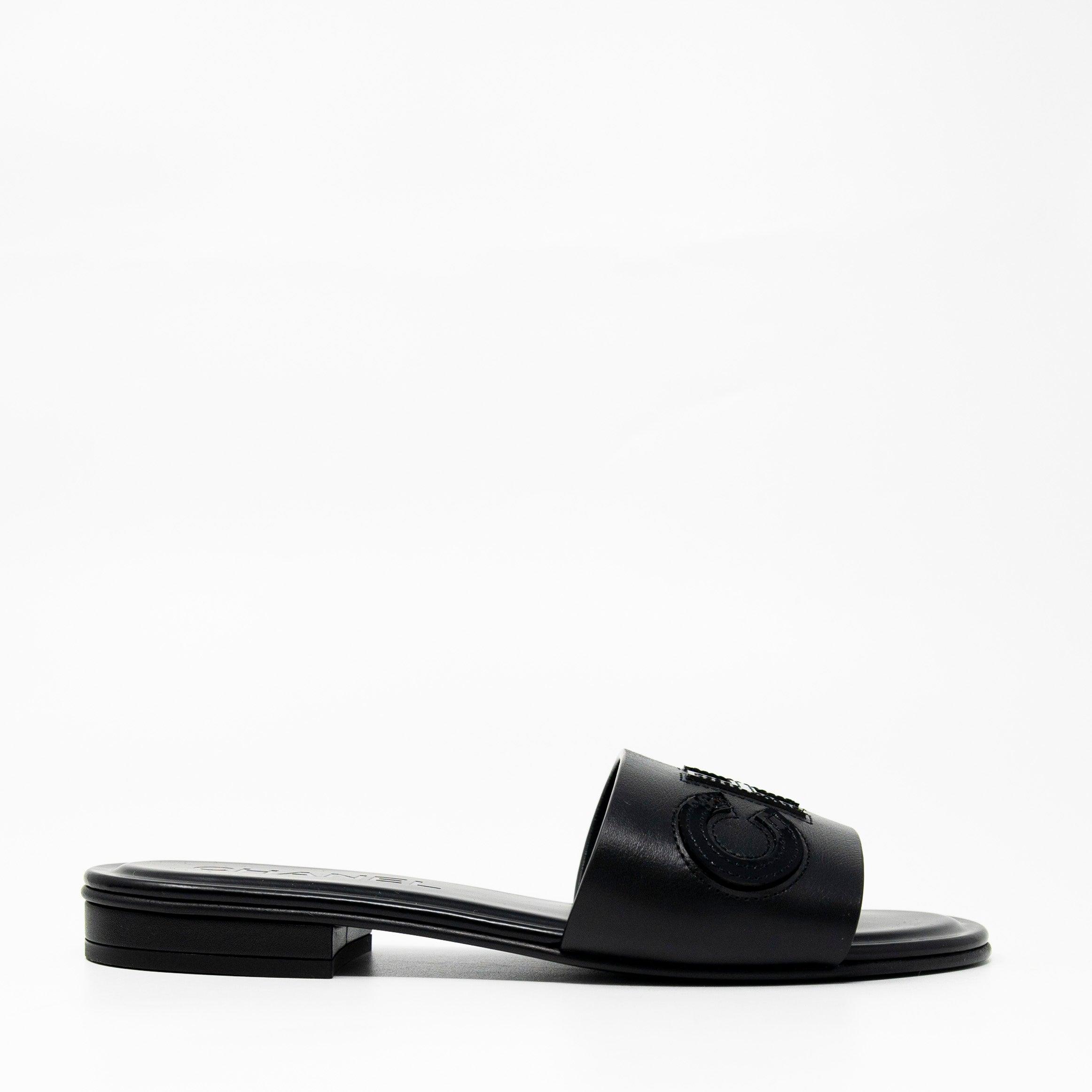 Chanel Black Chanel Logo Sandals 36