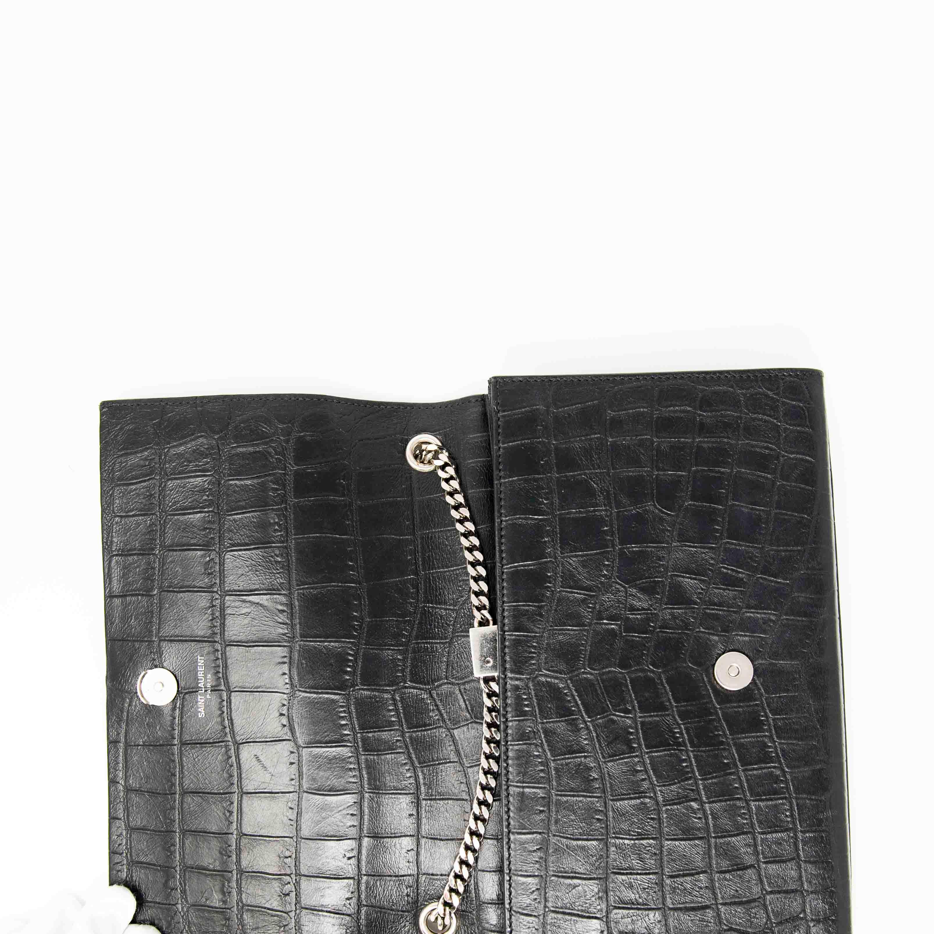 Saint Laurent Black Croc Medium Kate