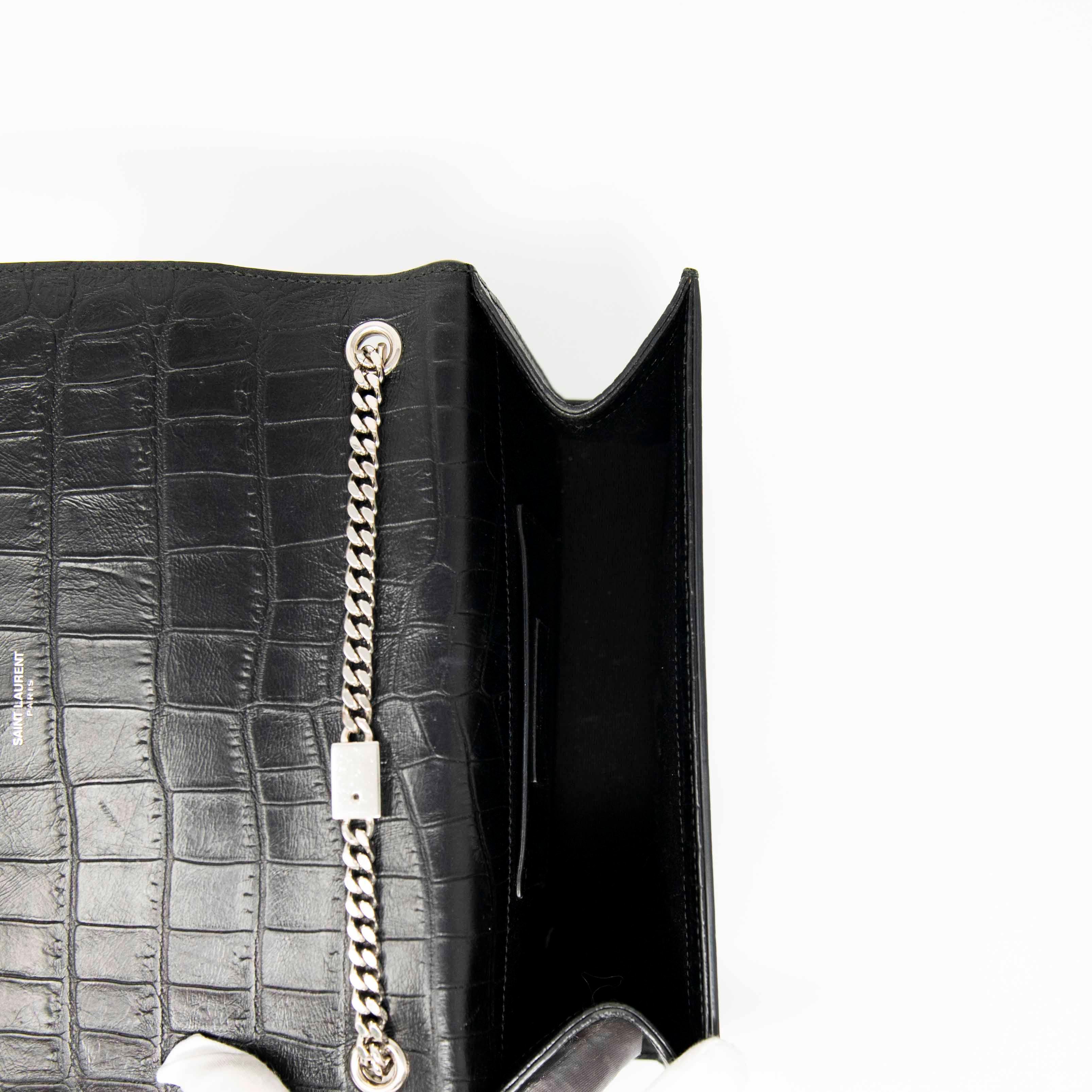 Saint Laurent Black Croc Medium Kate