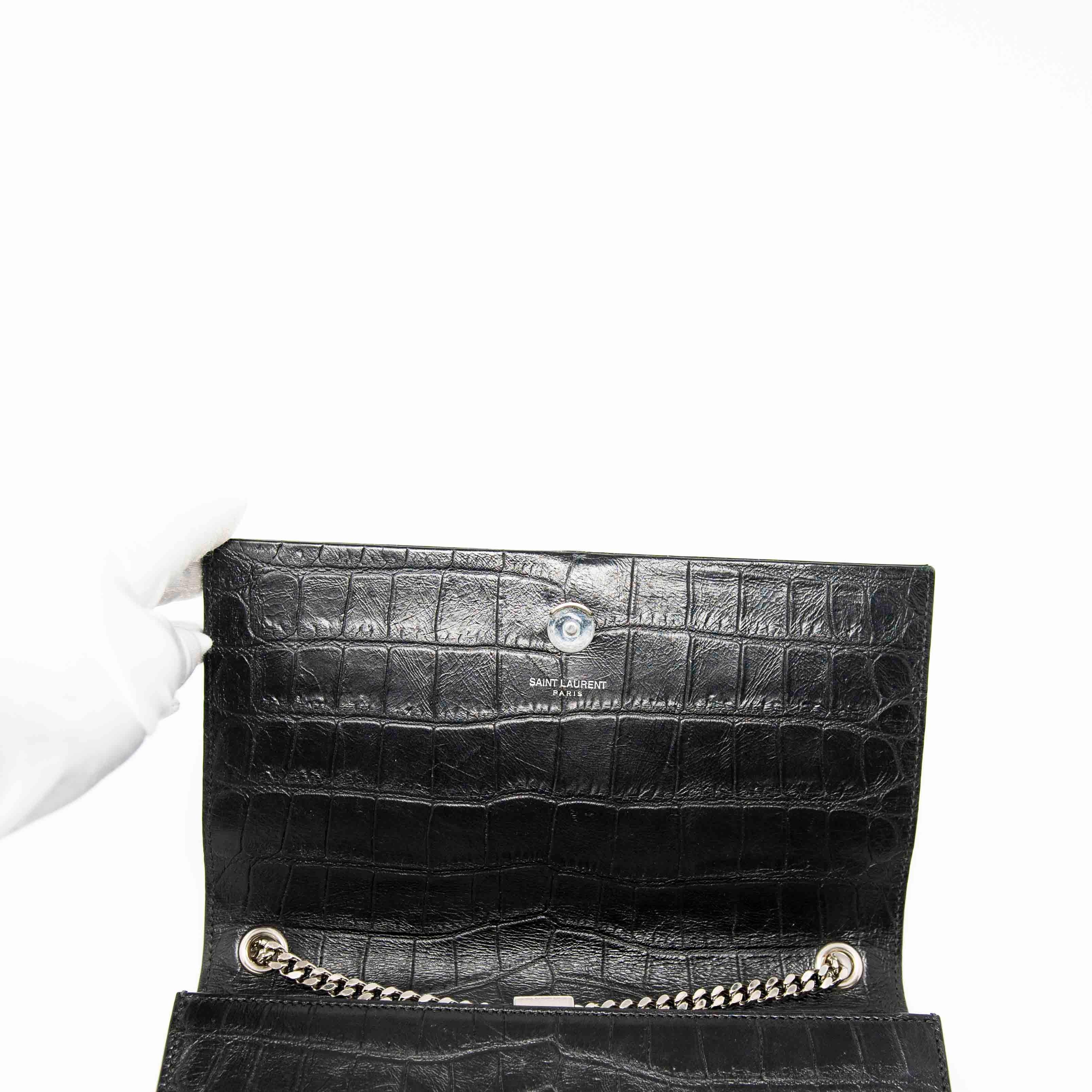 Saint Laurent Black Croc Medium Kate