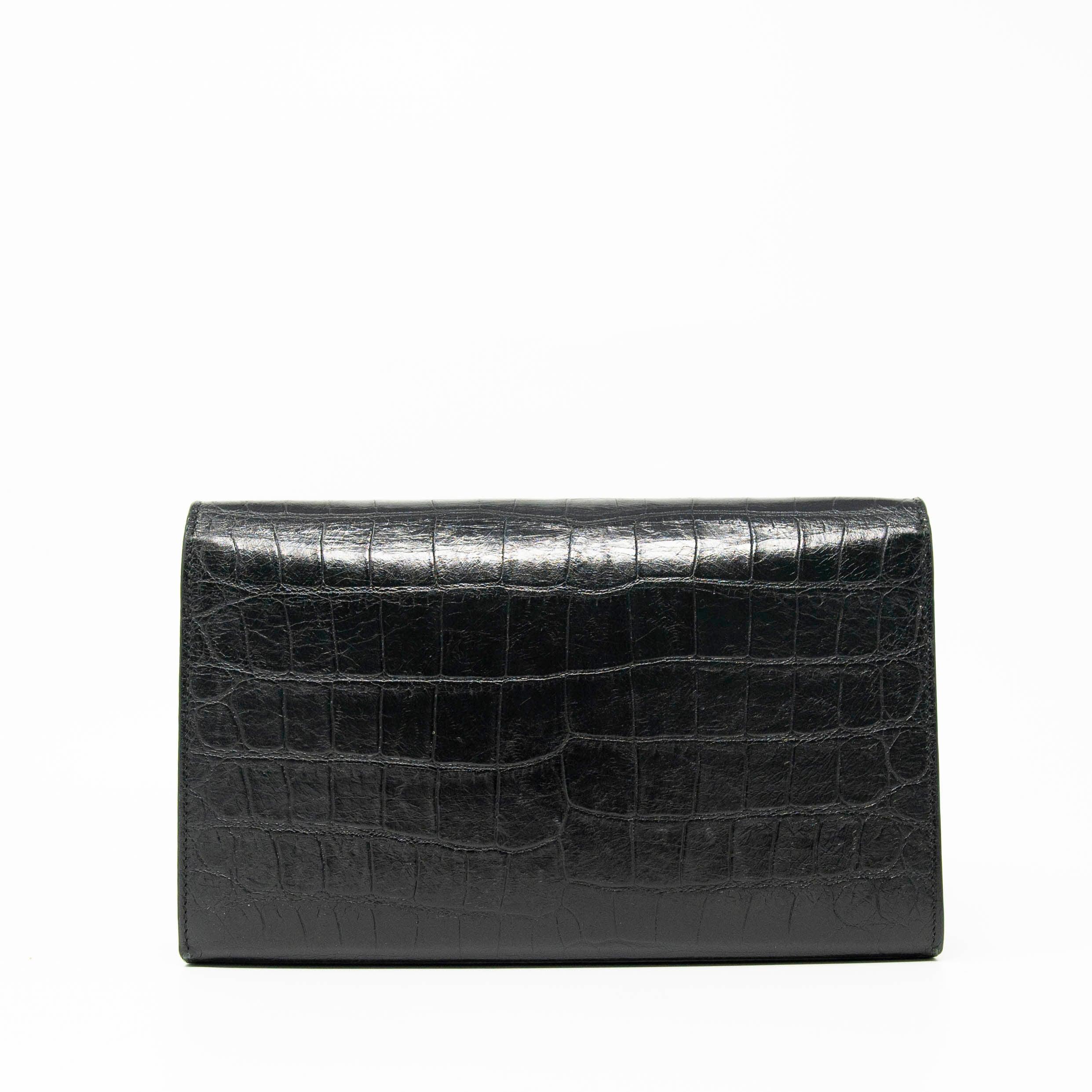 Saint Laurent Black Croc Medium Kate