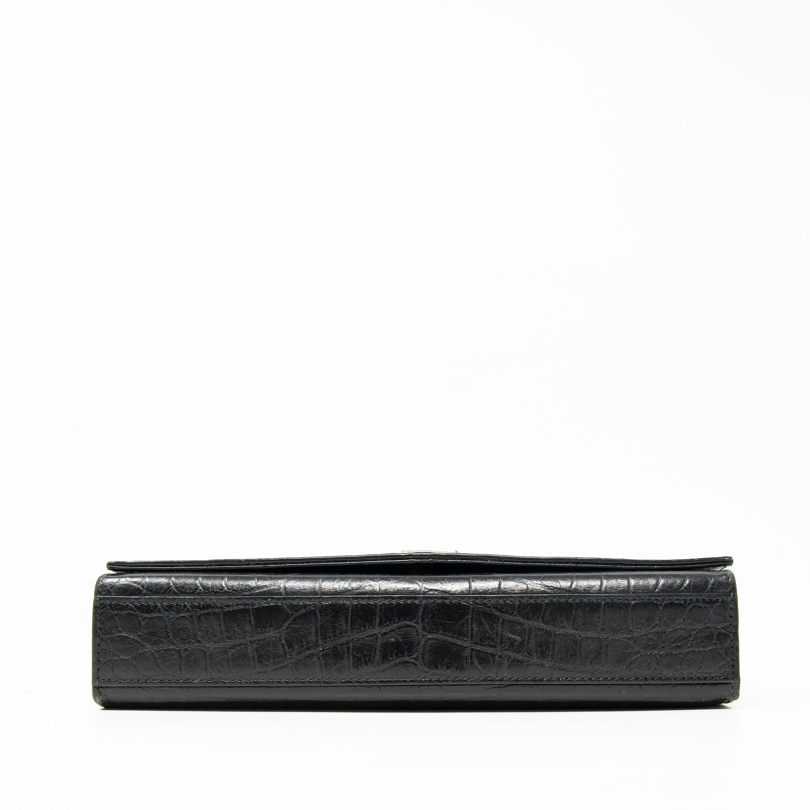 Saint Laurent Black Croc Medium Kate