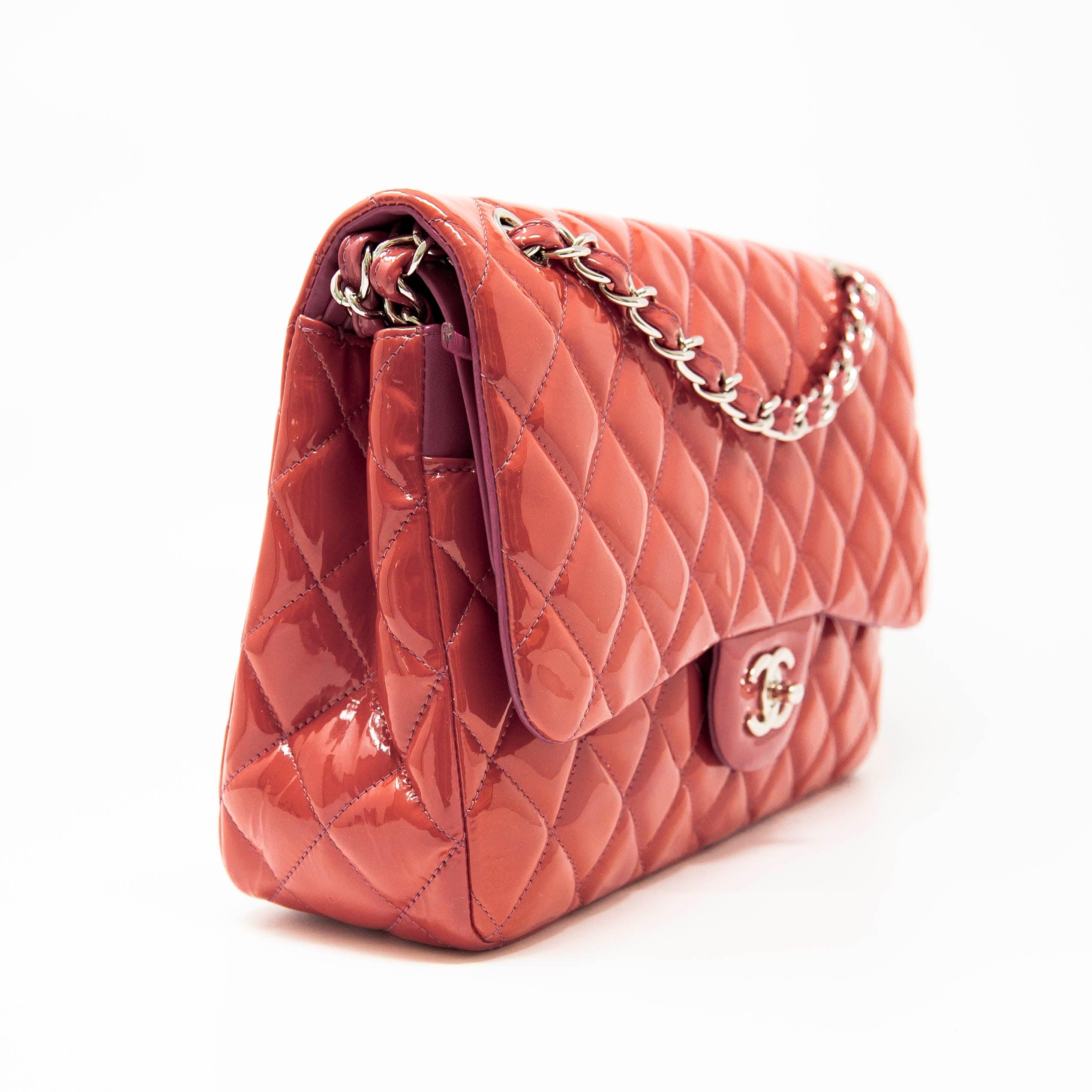 Chanel Pink Patent Classic Jumbo