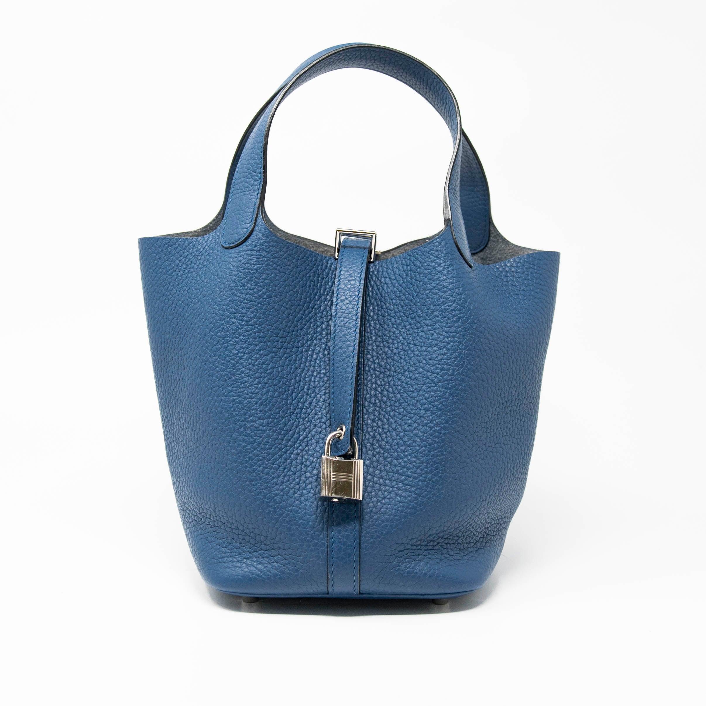 Hermes Bleu Agate Clemence Picotin 18