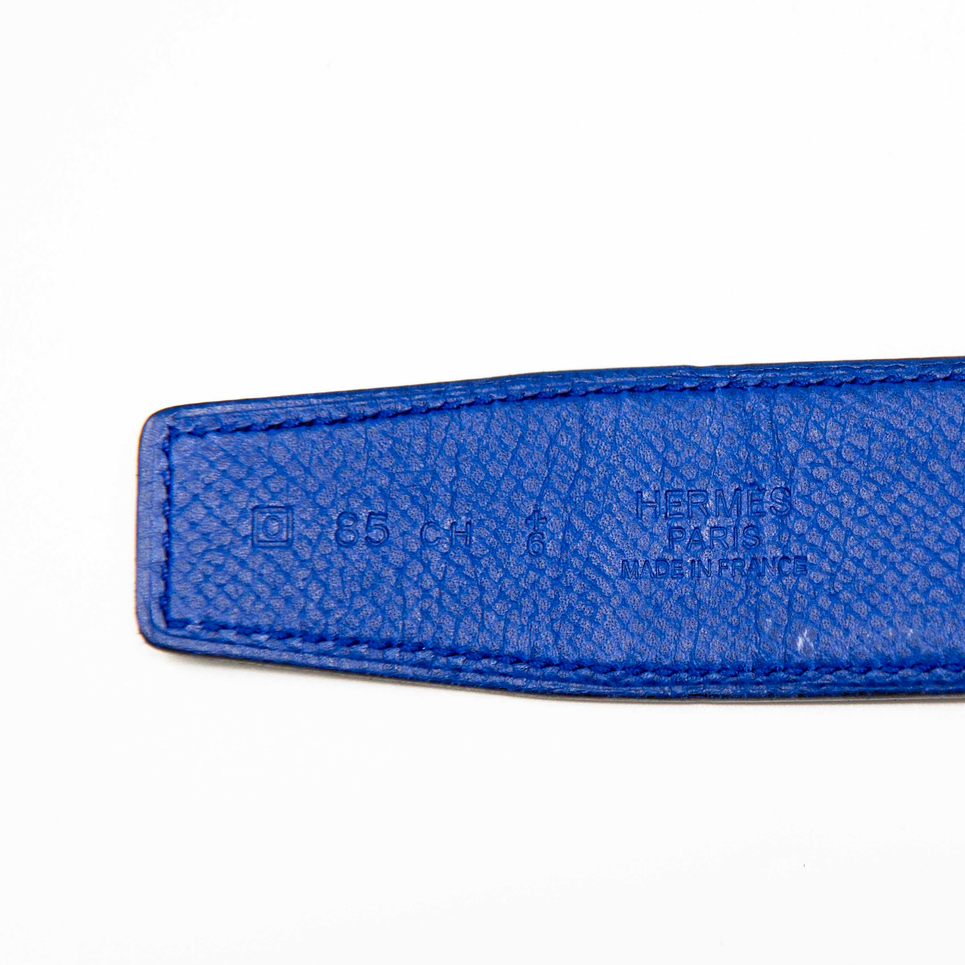 Hermes Bleu Electrique Reversible Belt Strap 85