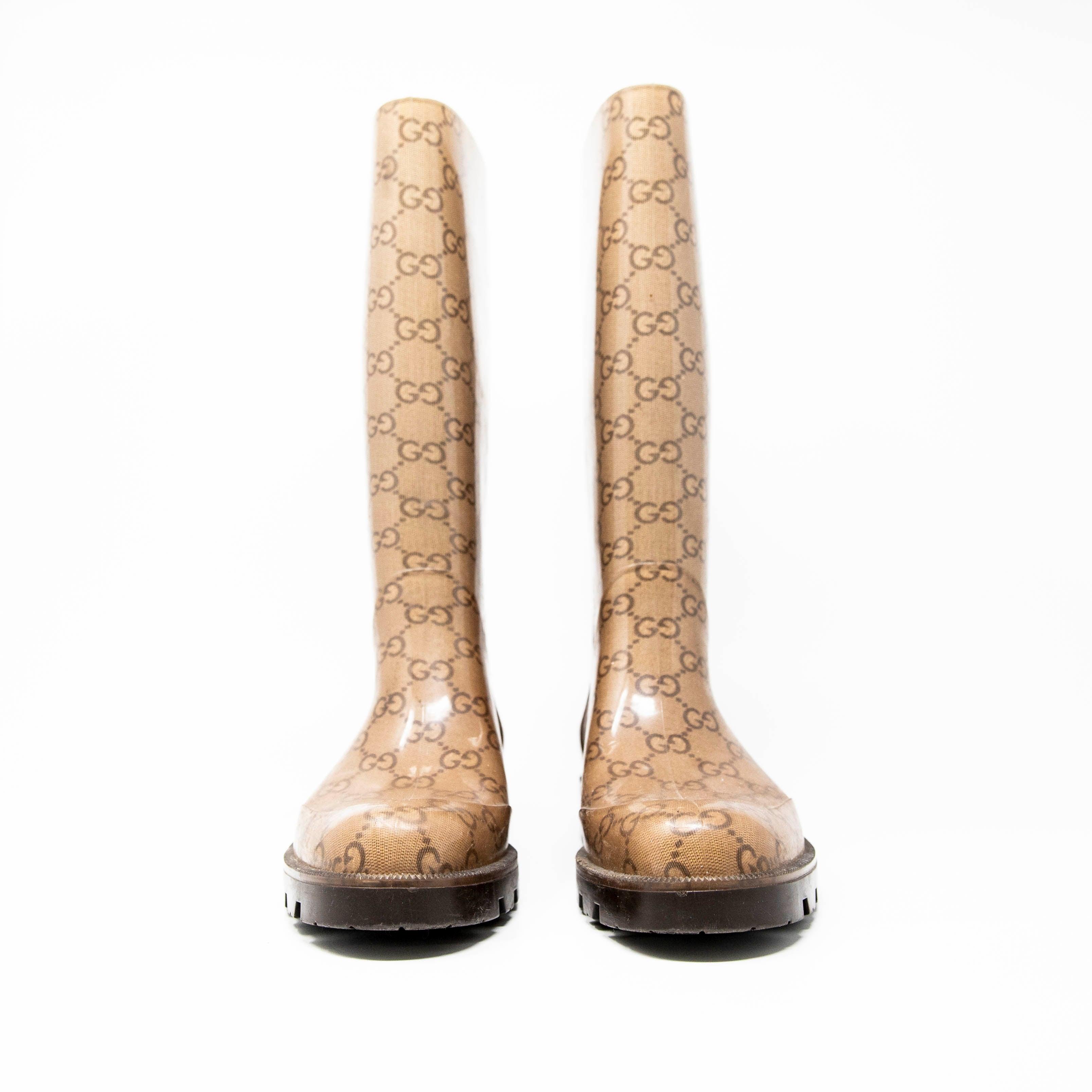 Gucci Brown GG Rain Boots 35