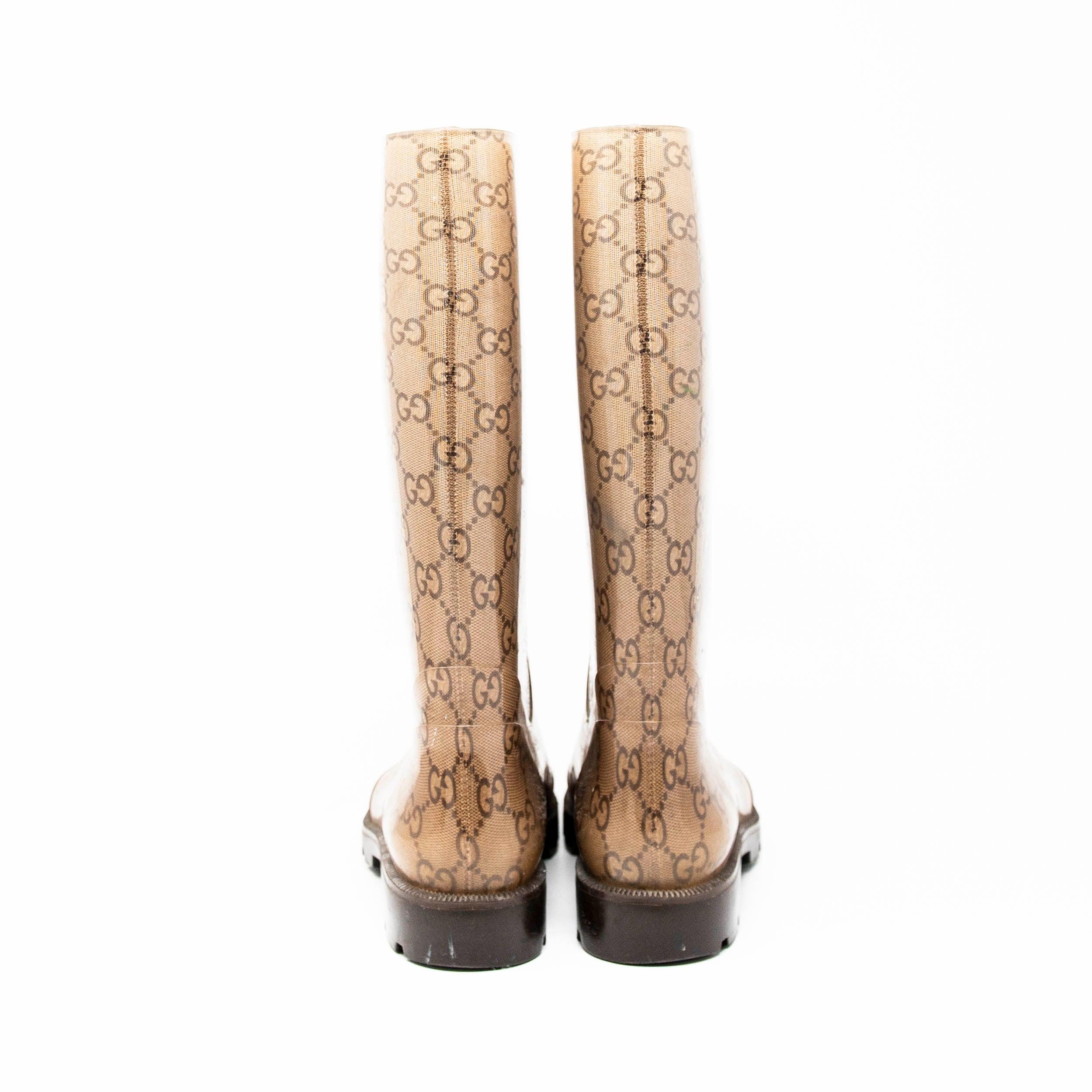 Gucci Brown GG Rain Boots 35