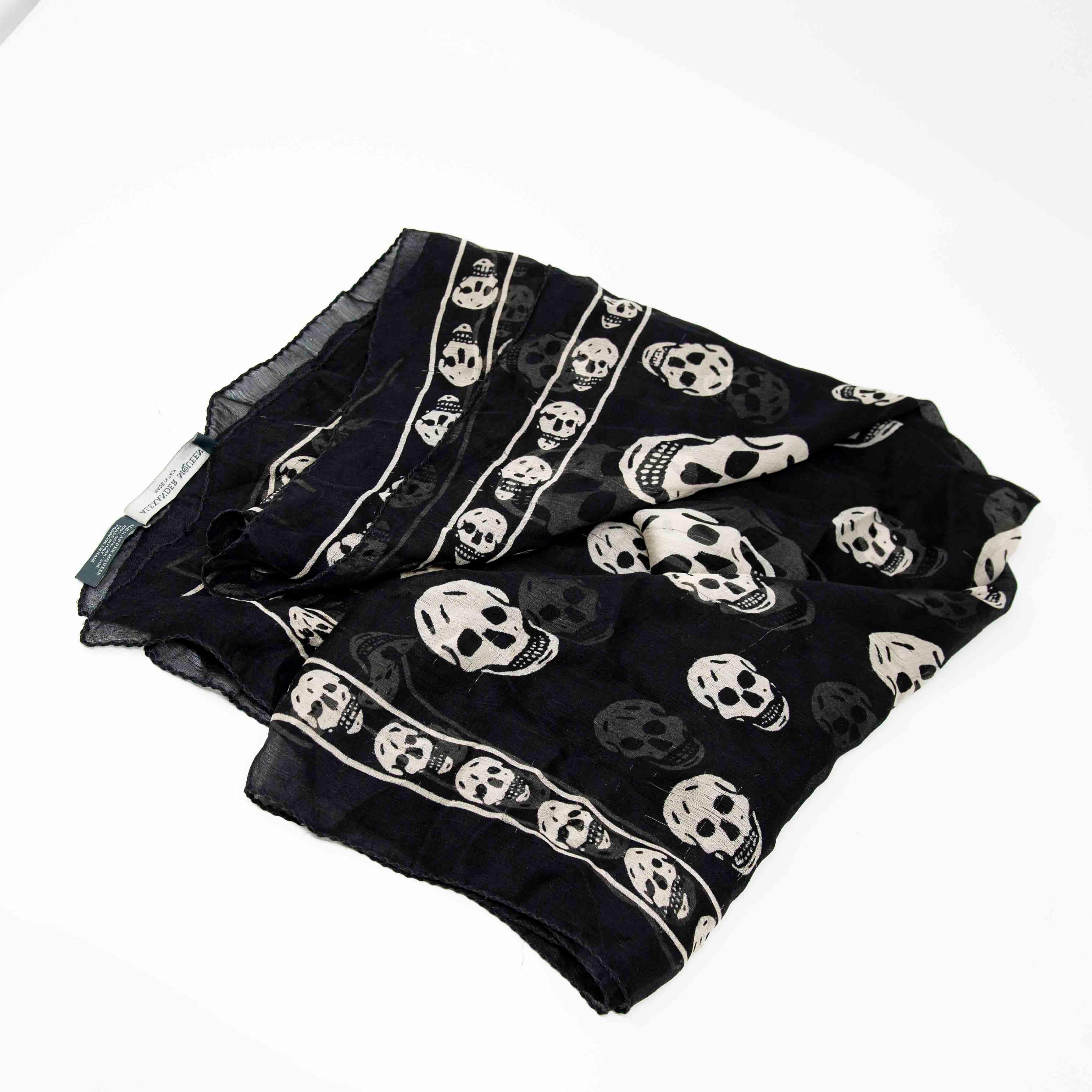 Alexander Mcqueen Black Silk Skull Scarf