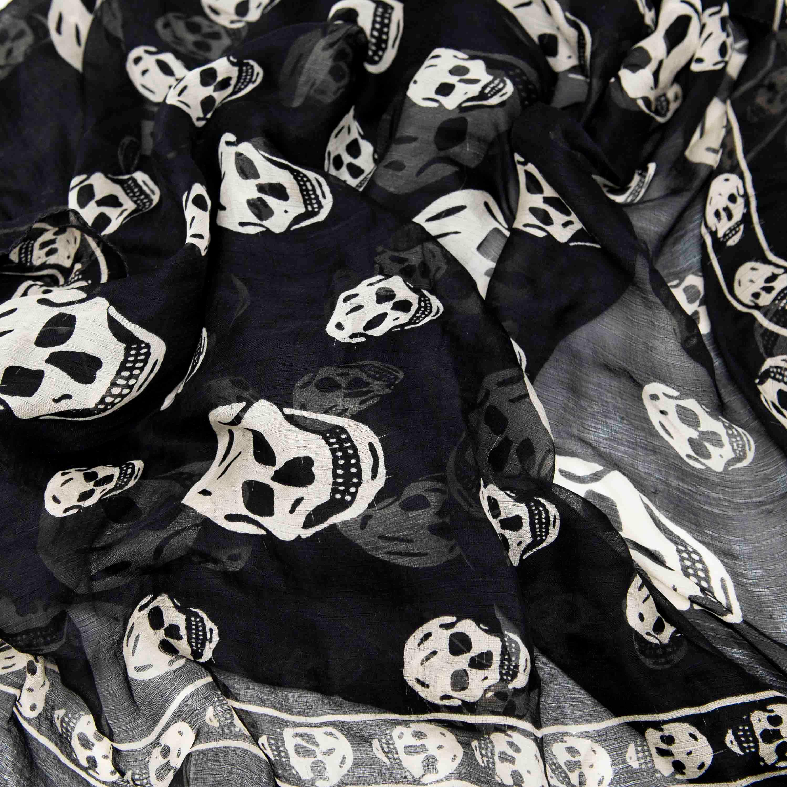 Alexander Mcqueen Black Silk Skull Scarf