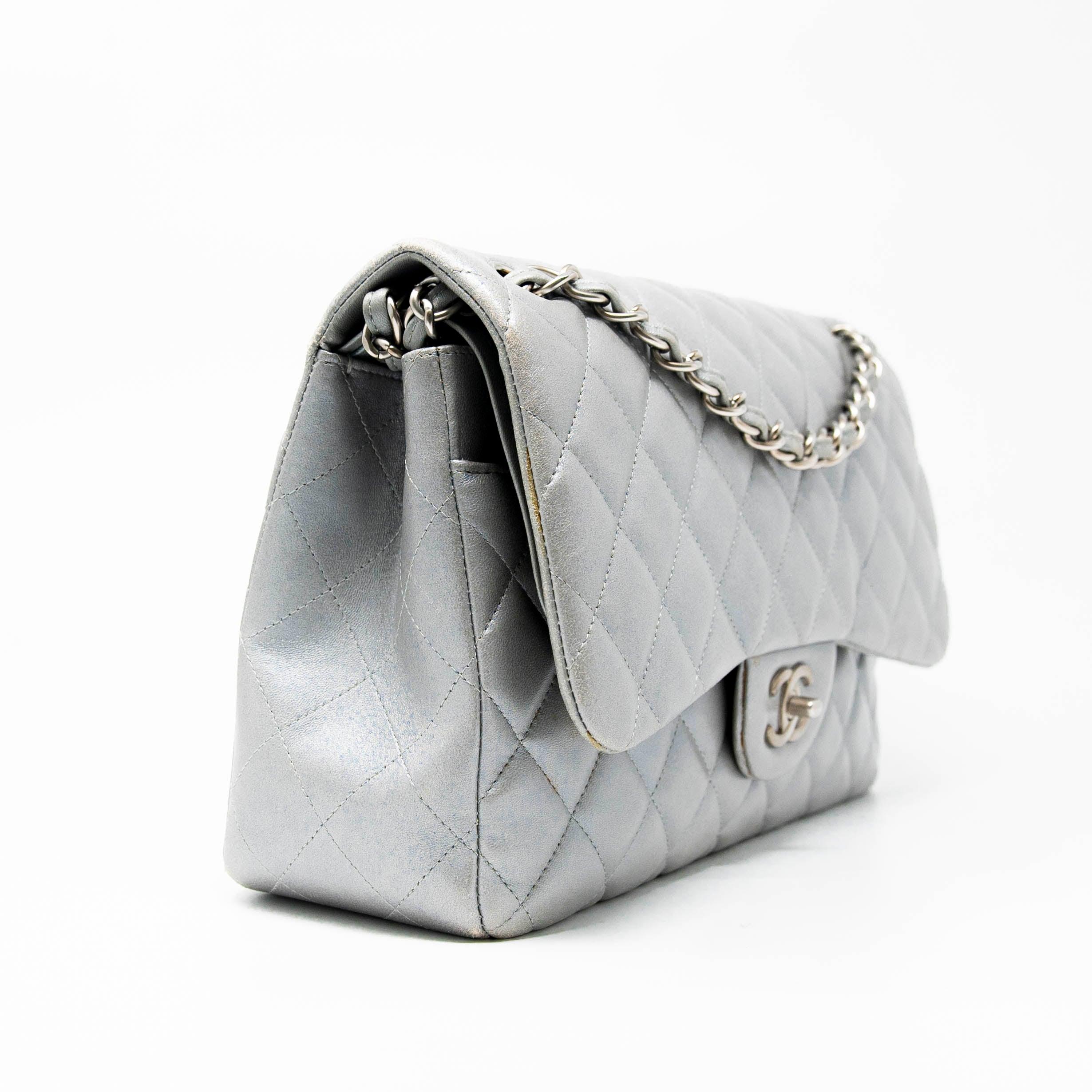 Chanel Silver Jumbo Classic Flap