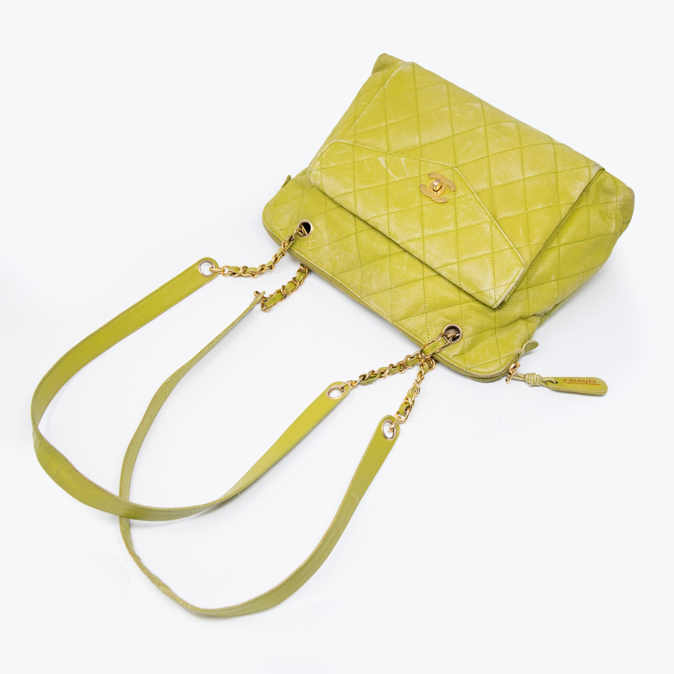 Chanel Lime Green Front Pocket Tote