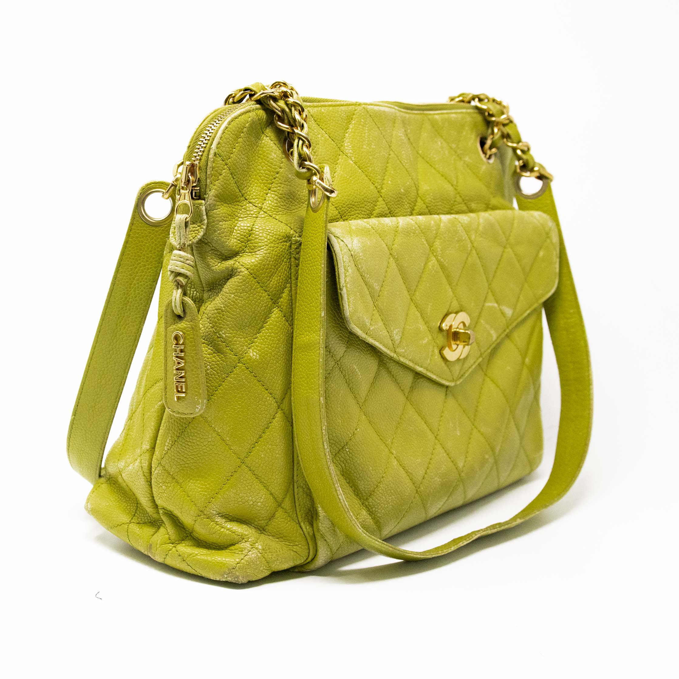 Chanel Lime Green Front Pocket Tote