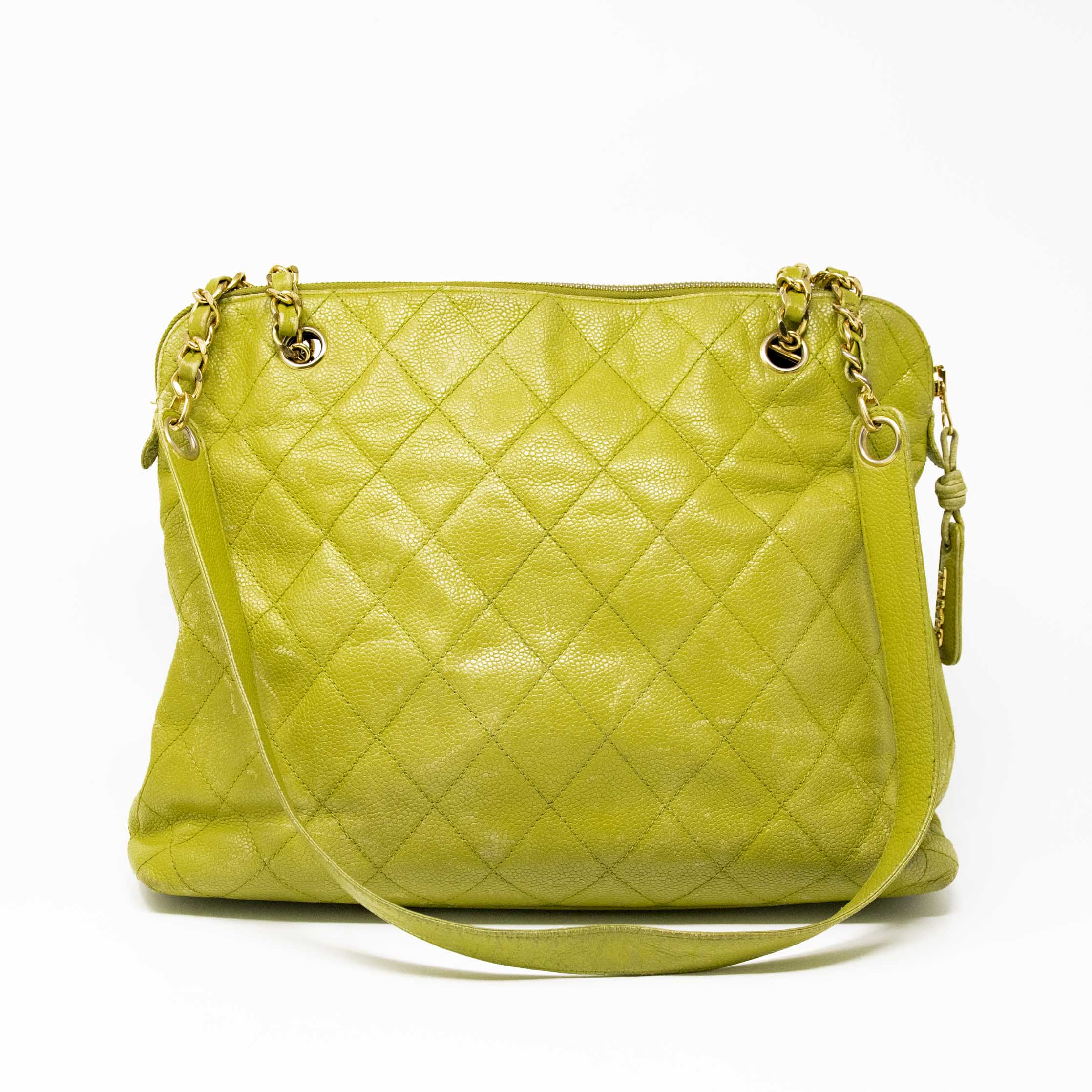 Chanel Lime Green Front Pocket Tote