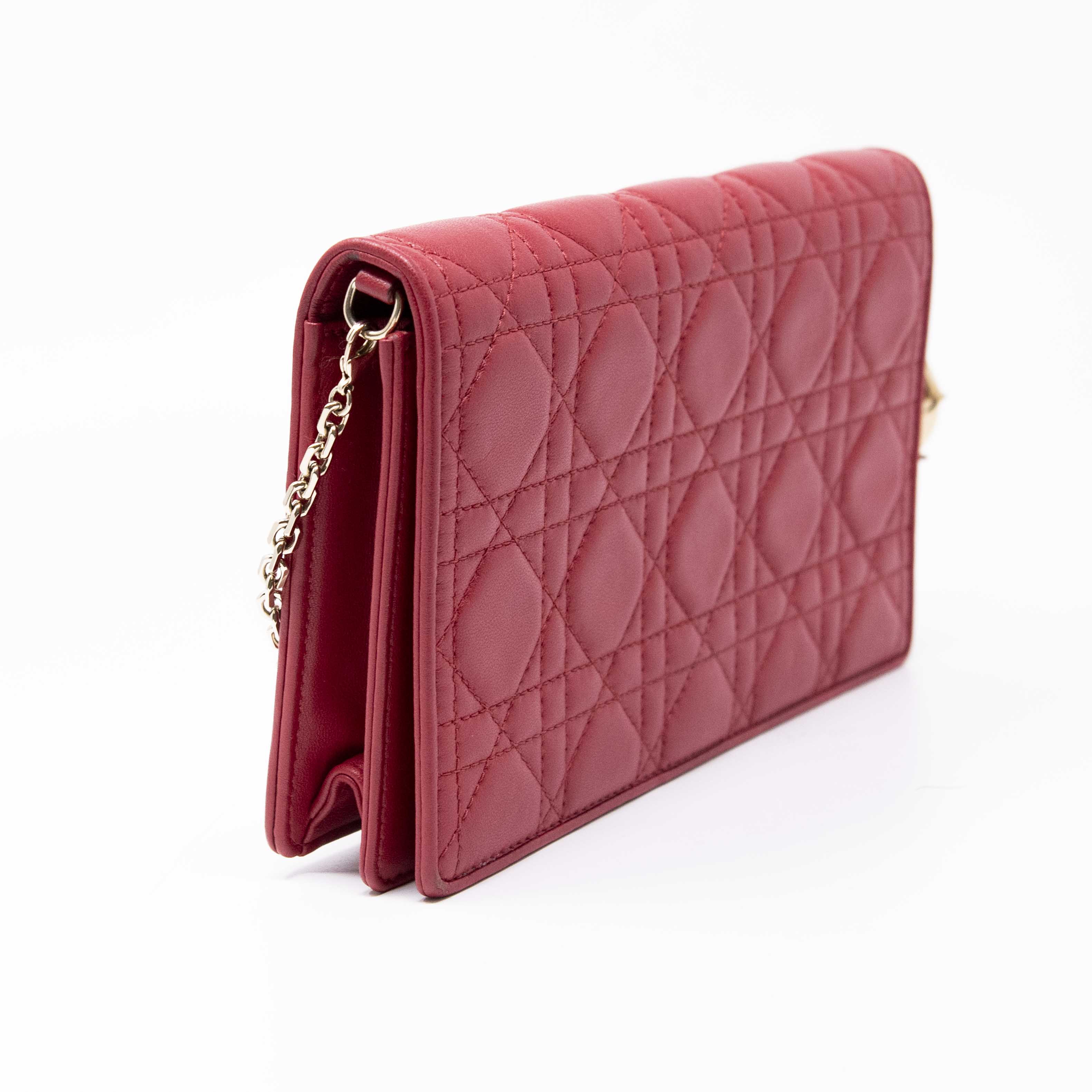 Dior Red Lady Dior Pouch with Chain