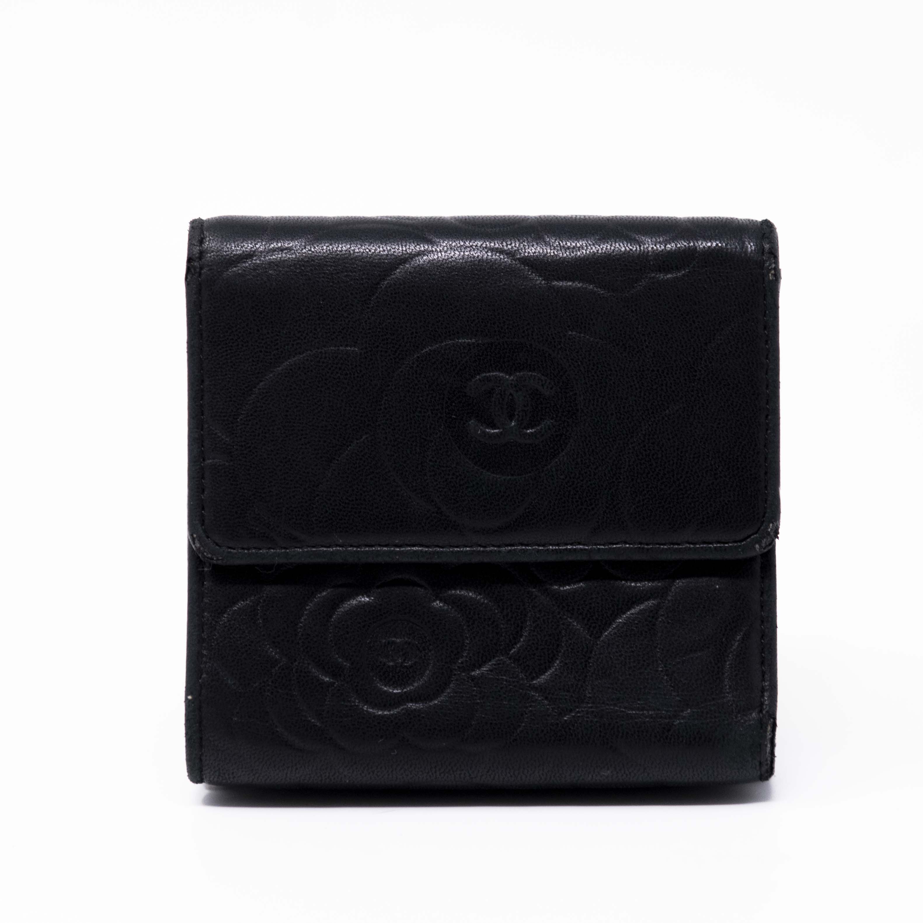 Chanel Black Camellia Trifold Wallet