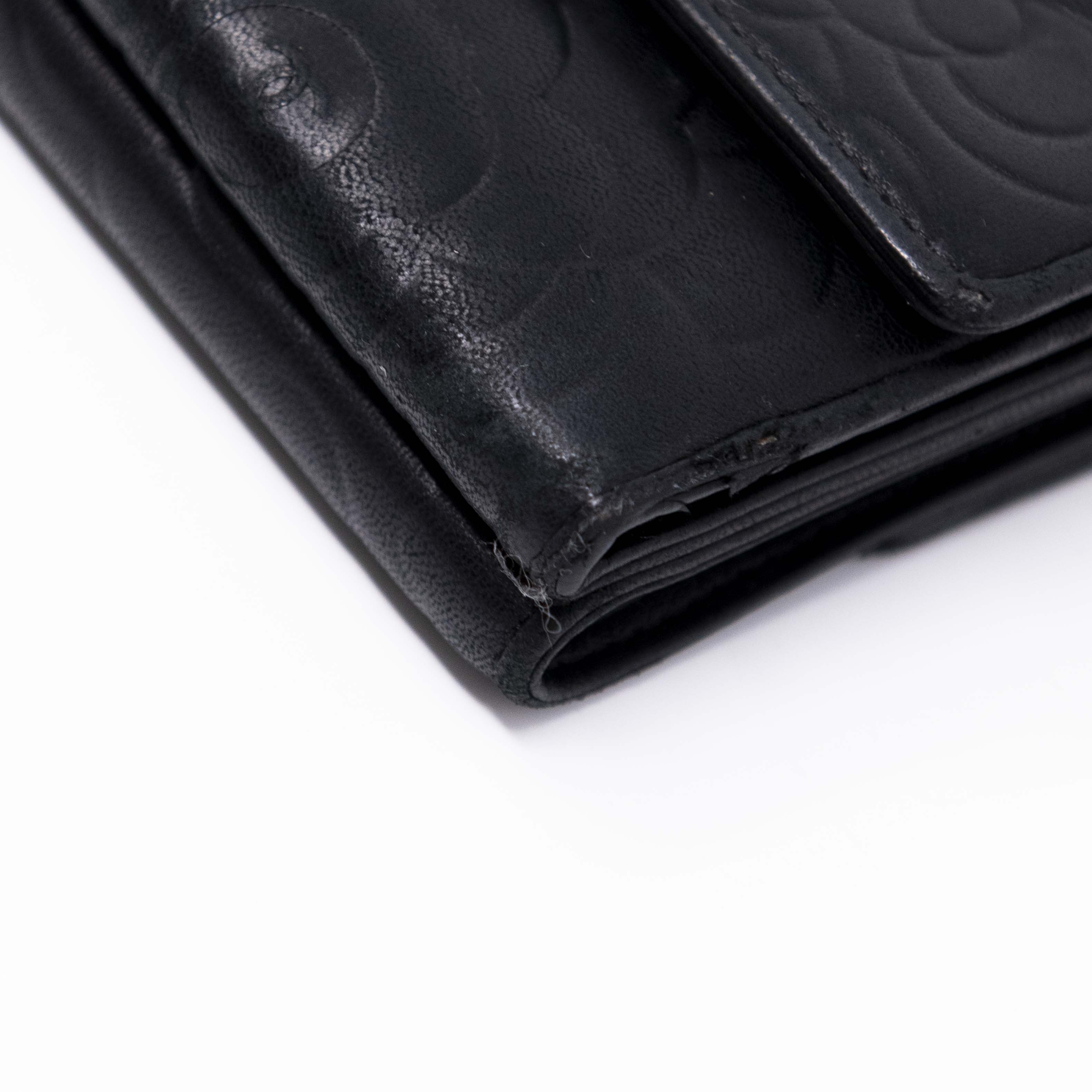 Chanel Black Camellia Trifold Wallet