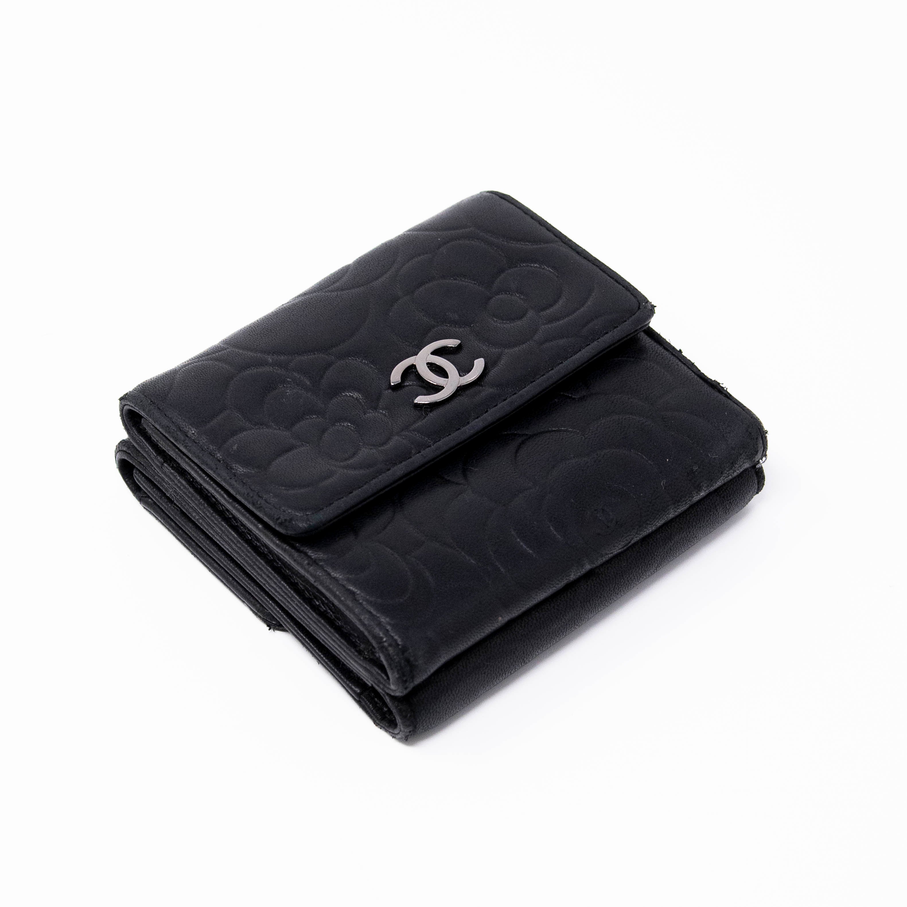 Chanel Black Camellia Trifold Wallet