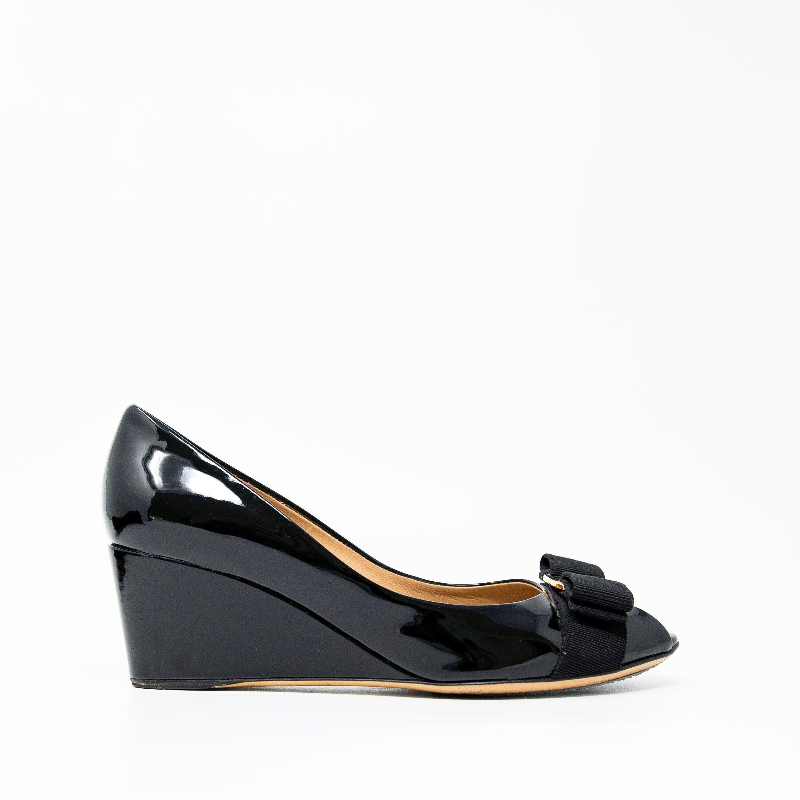 Salvatore Ferragamo Black Sissi Wedges 6