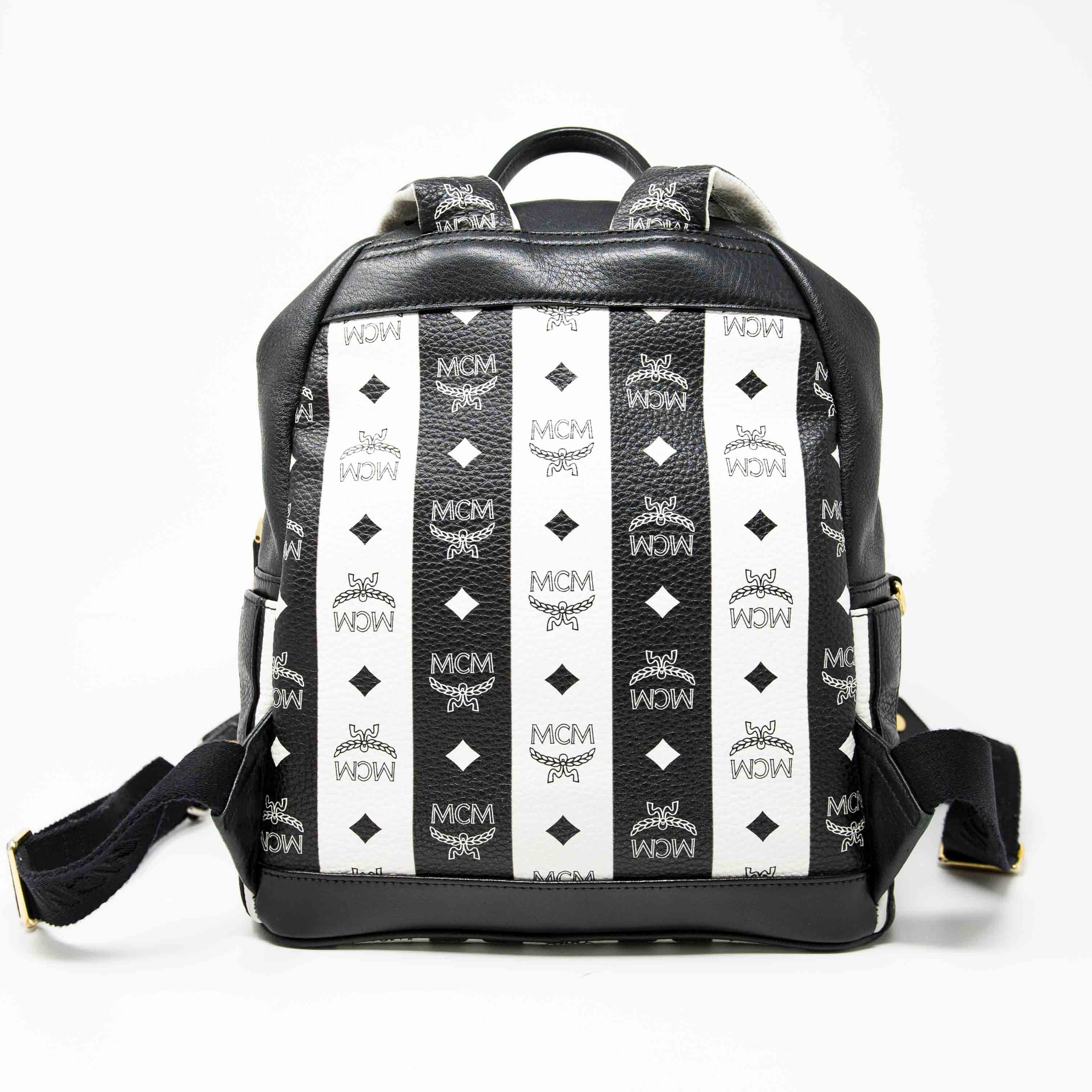 Mcm black and white backpack hotsell