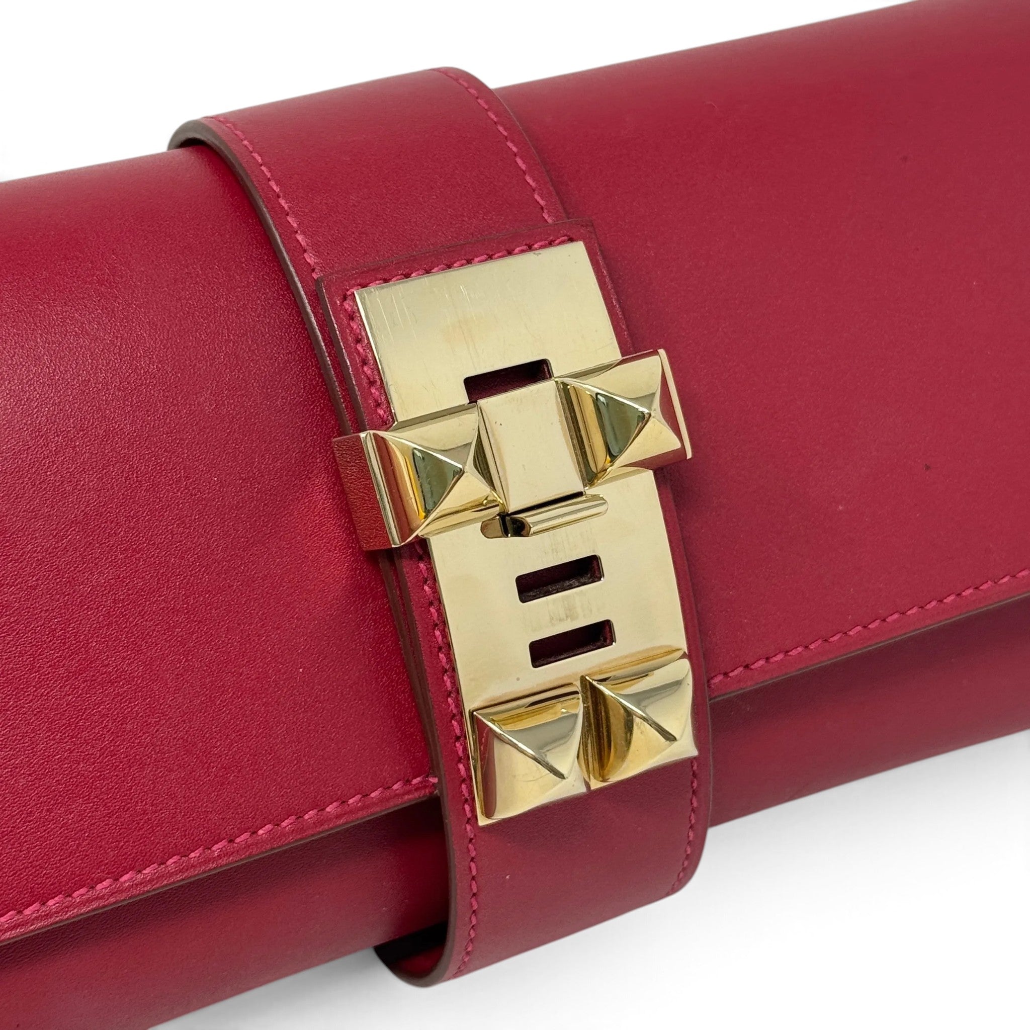 Hermes Rouge Vif Tadelakt Medor Clutch 23