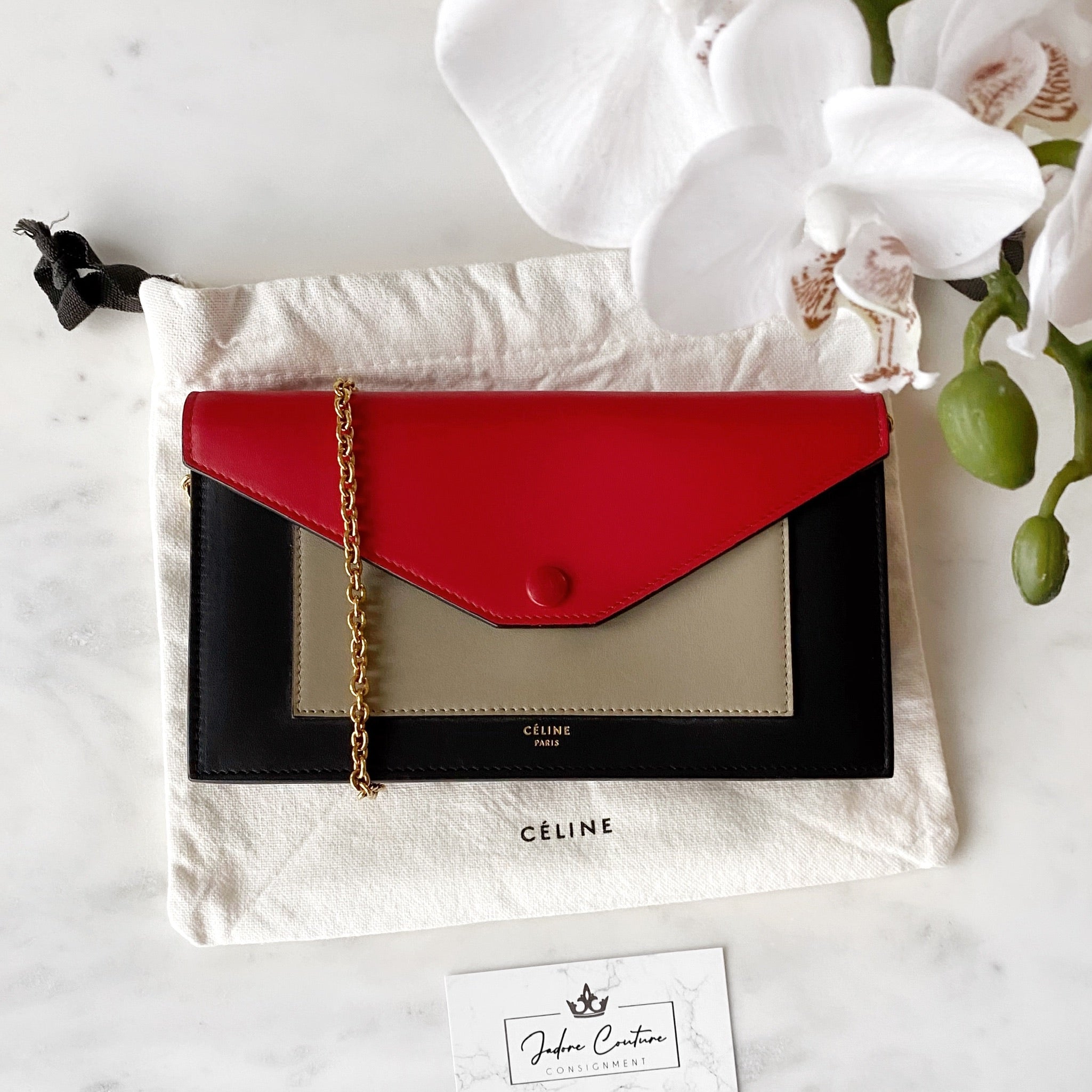 Celine Red Large Pocket Wallet On Chain