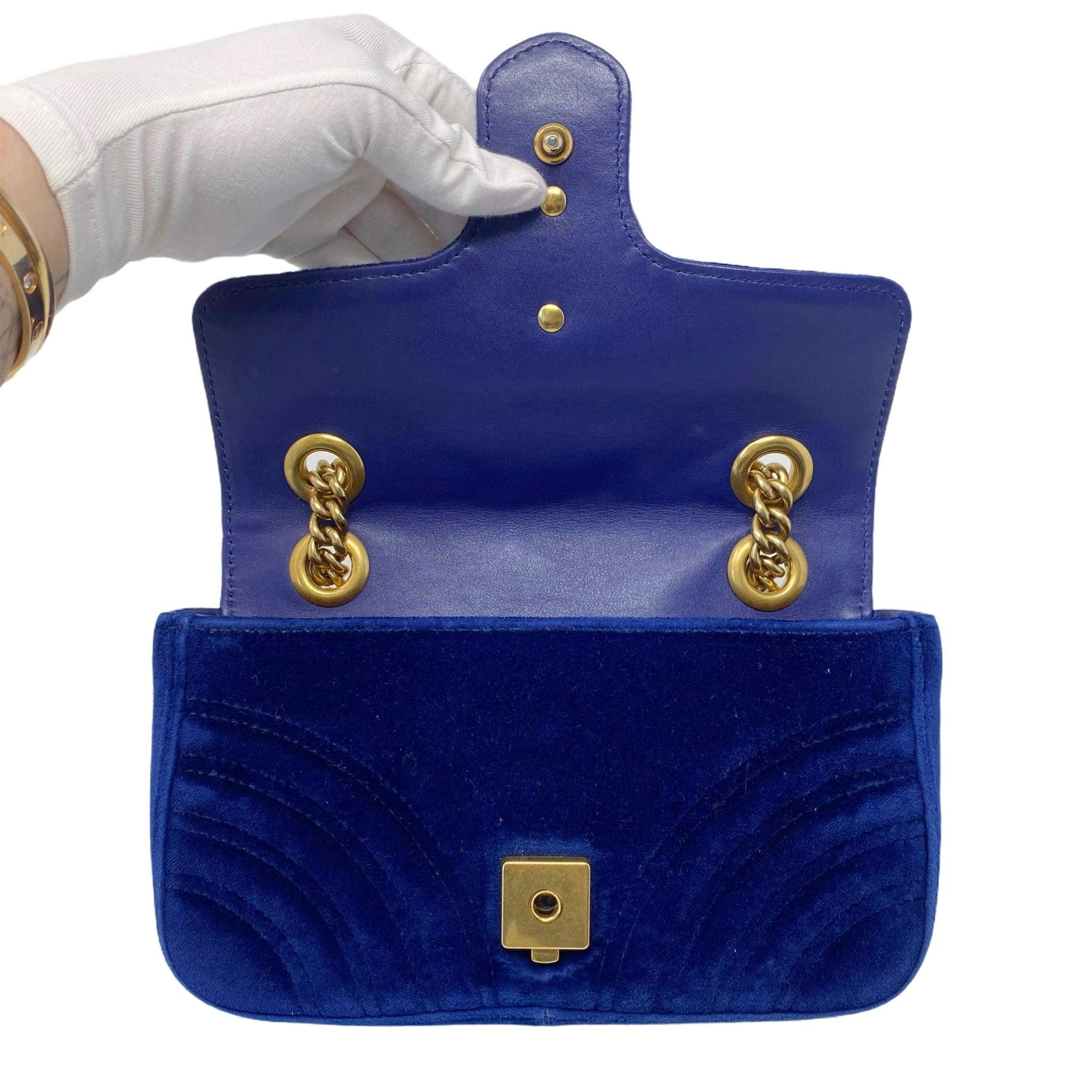 Gucci Blue Velvet Mini GG Marmont Bag Jadore Couture