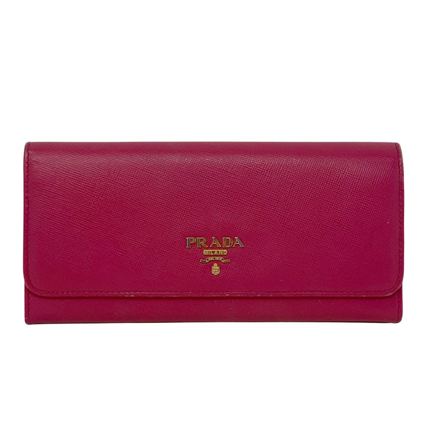 PRADA on sale Fiocco Saffiano Leather Continental Wallet Peona Red