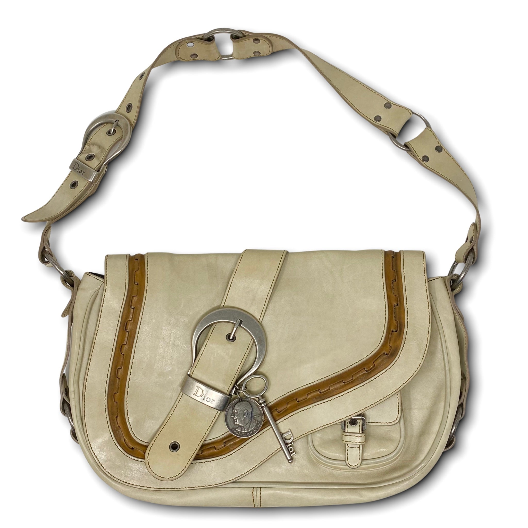 Dior Vintage Beige Gaucho Saddle Shoulder Bag