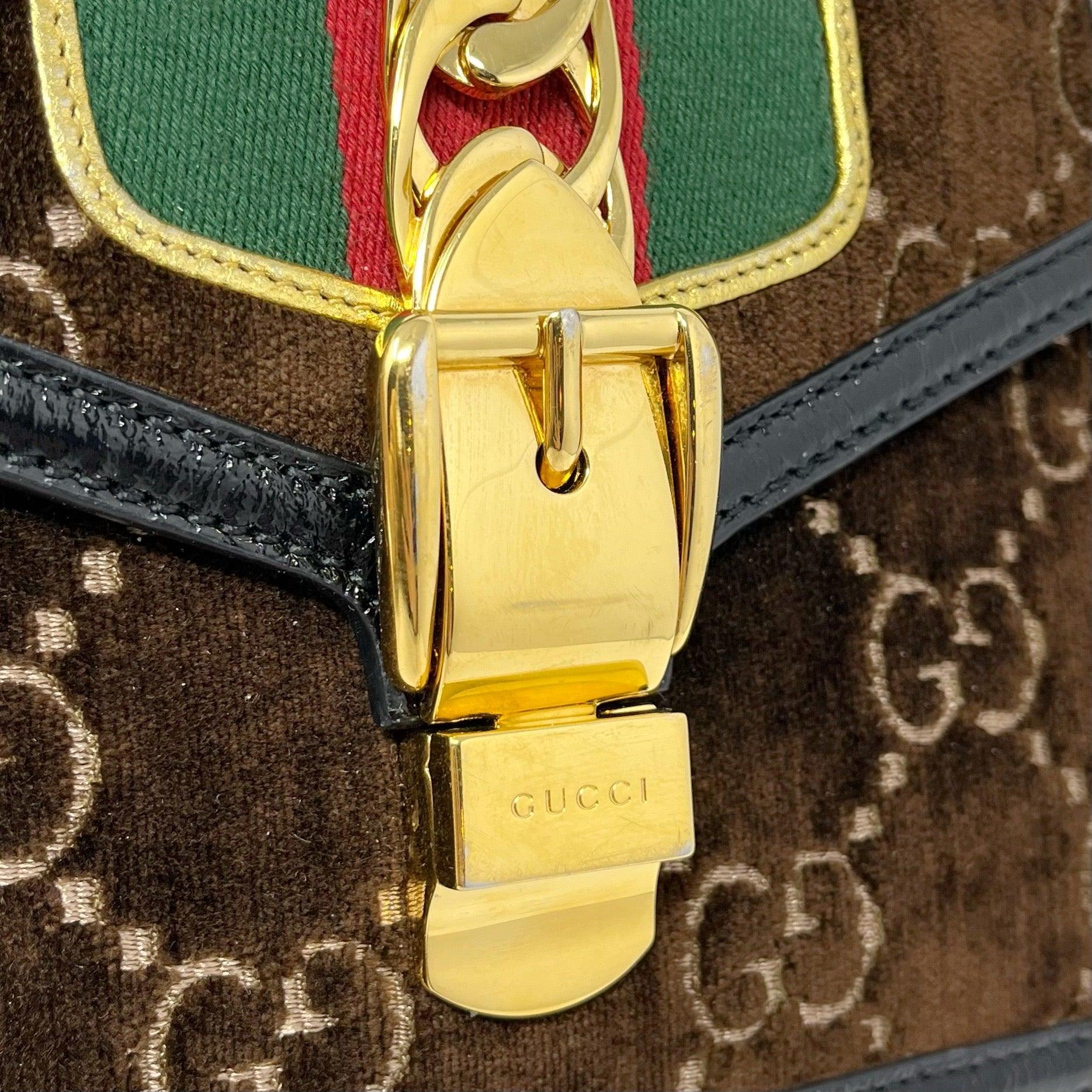 Gucci Brown Velvet Mini Sylvie Top Handle Bag