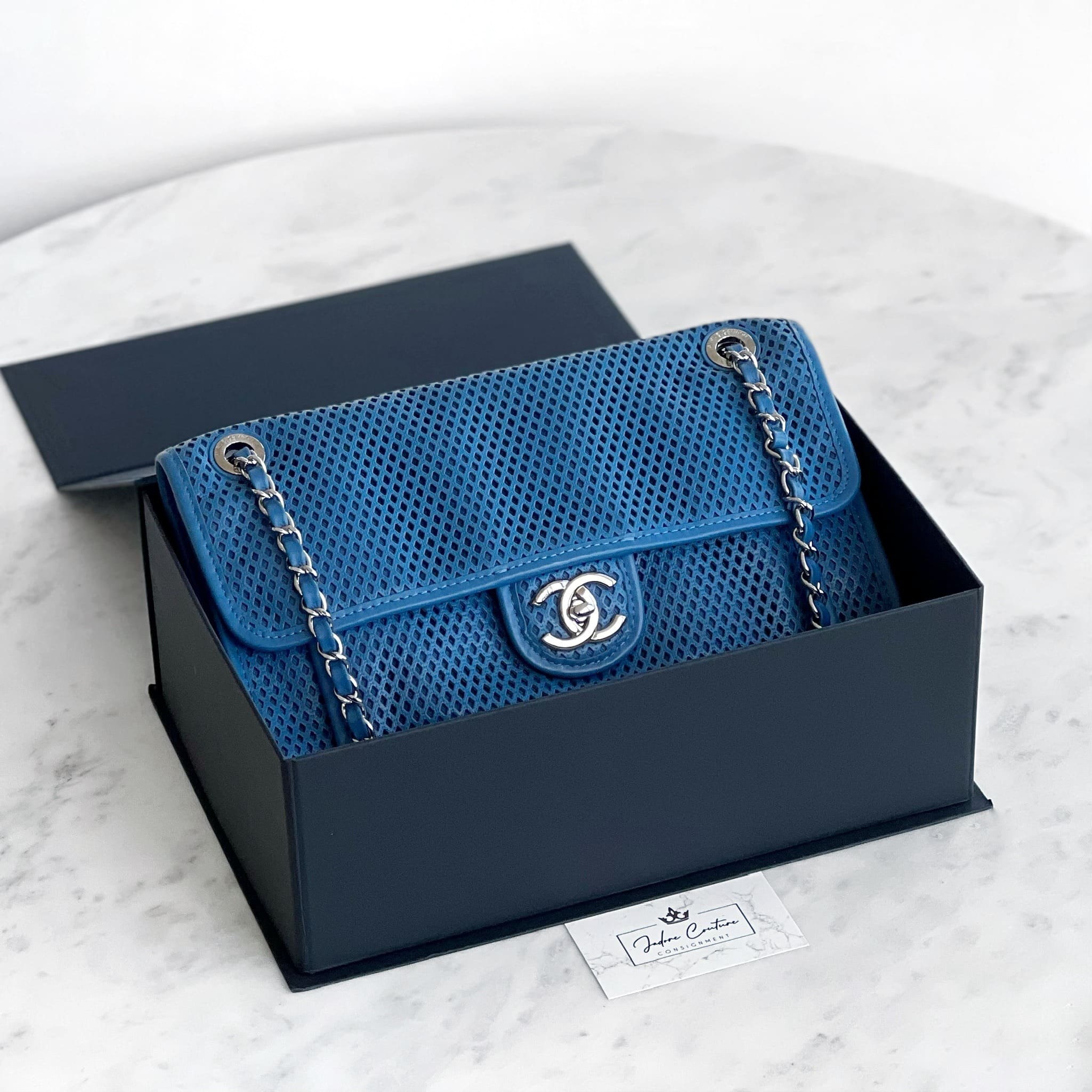 Chanel Blue Perforated French Riviera Flap Bag
