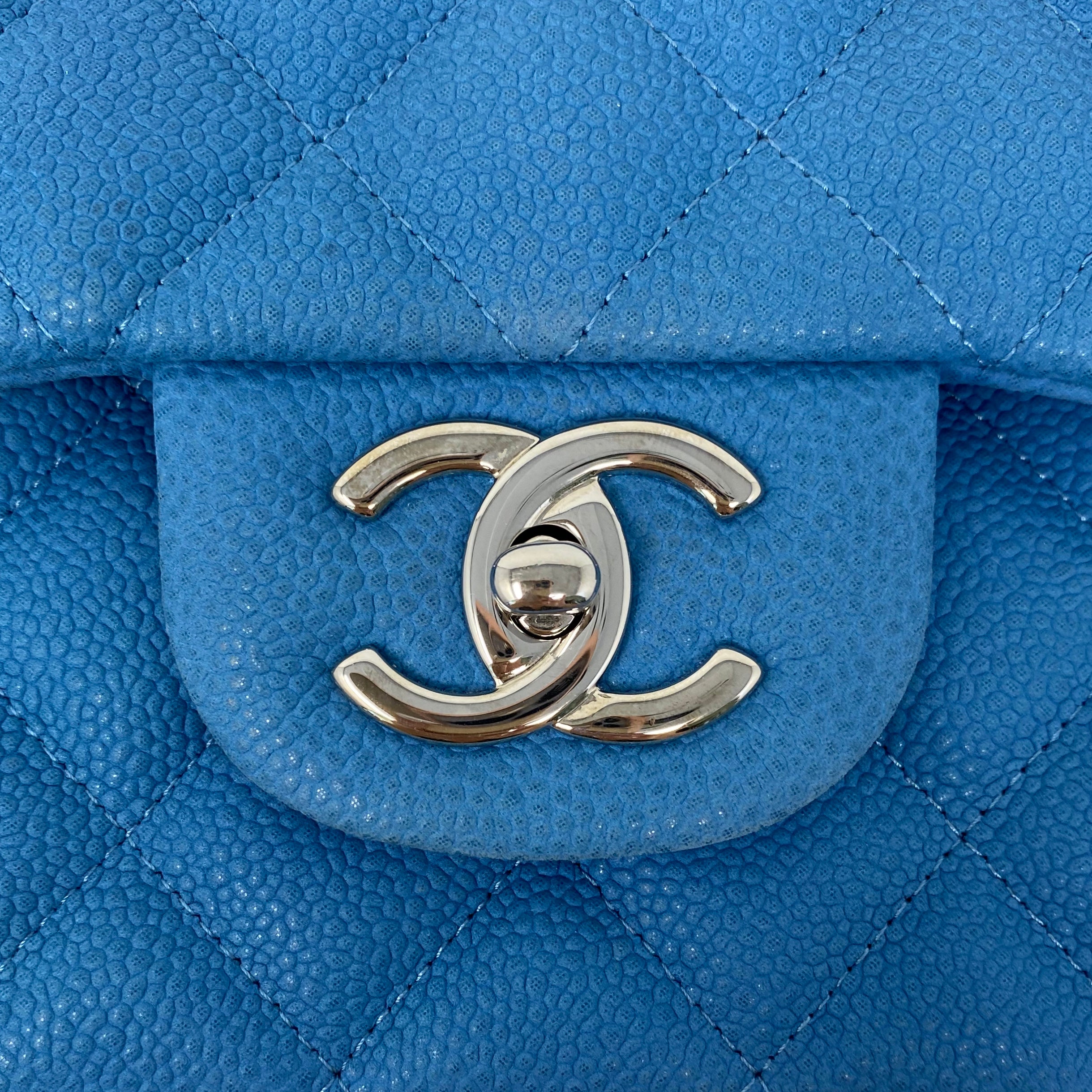 Chanel Blue Suede Caviar Maxi Classic Flap