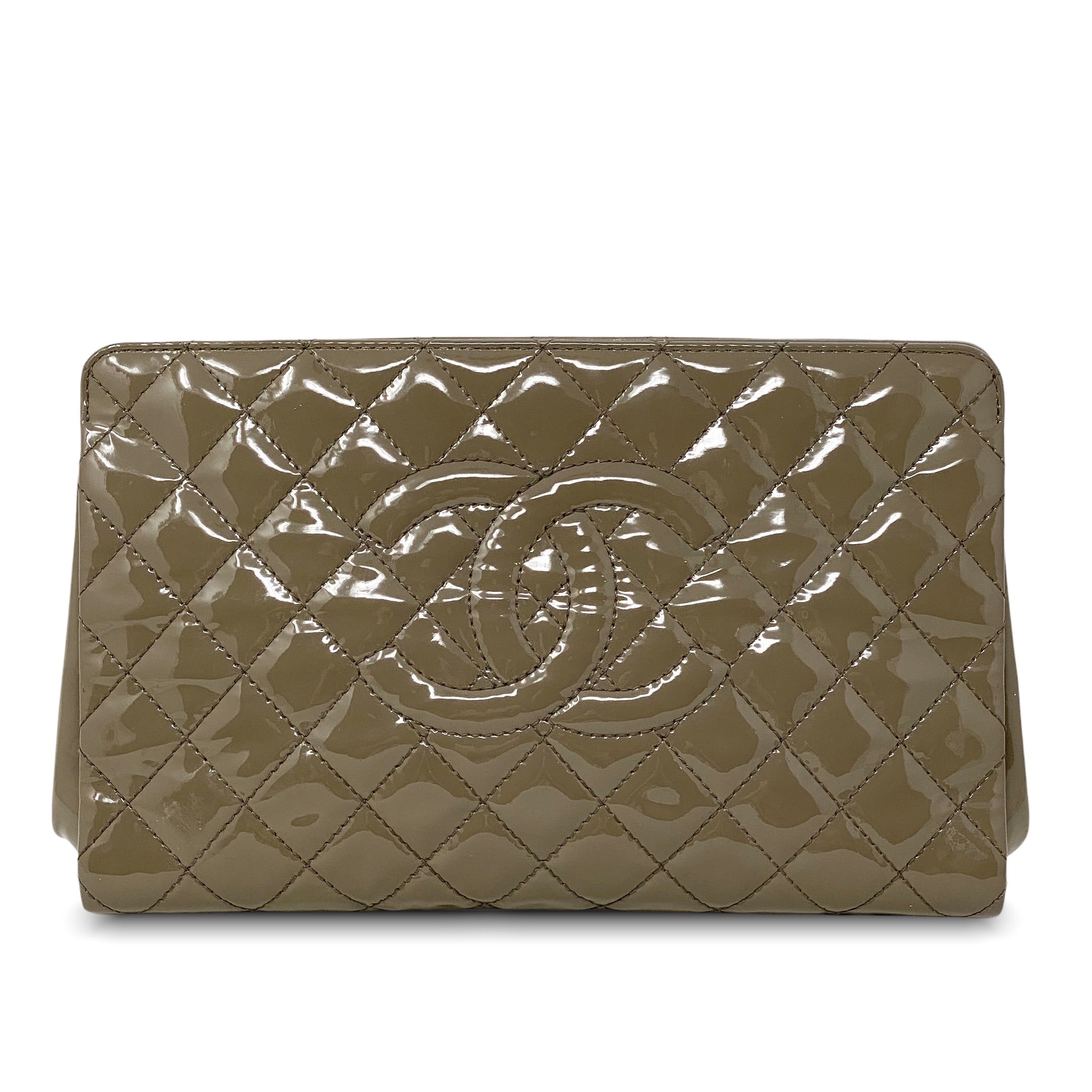 Chanel Taupe Patent Timeless Large Clutch