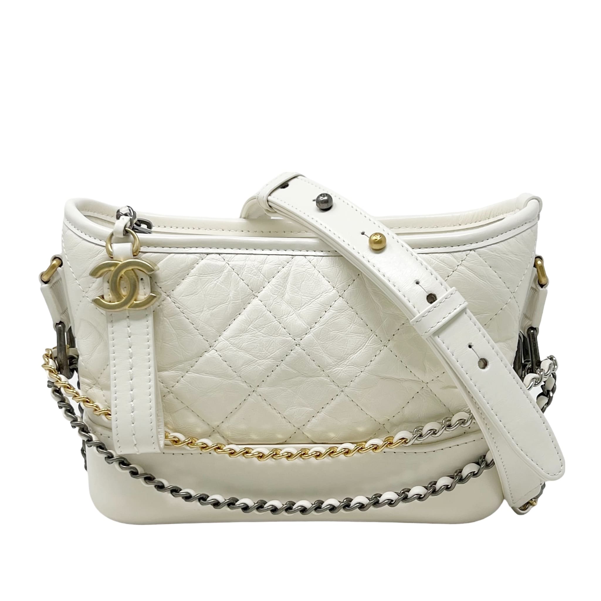 Chanel White Aged Calfskin Small Gabrielle Bag