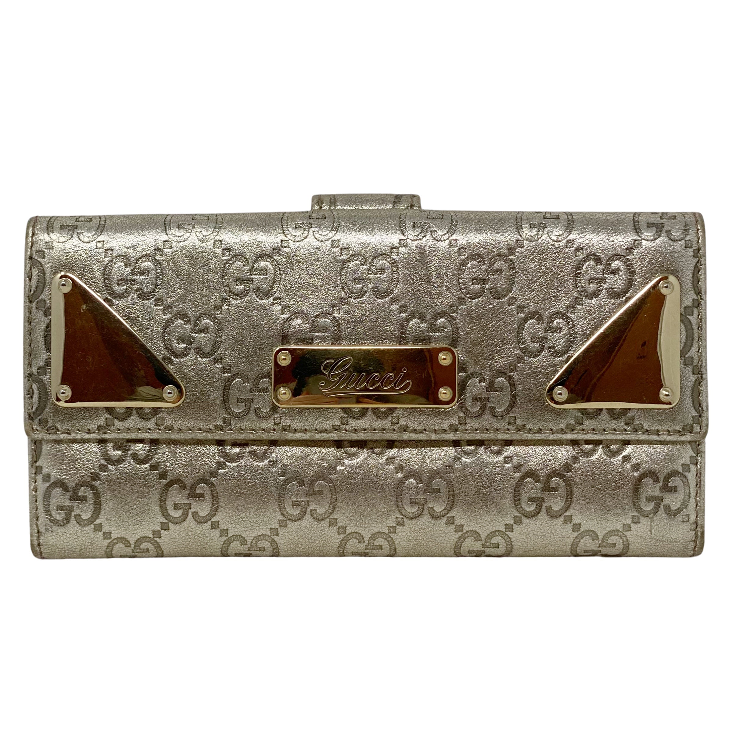 Gucci Metallic Gold Guccissima Indy Continental Wallet