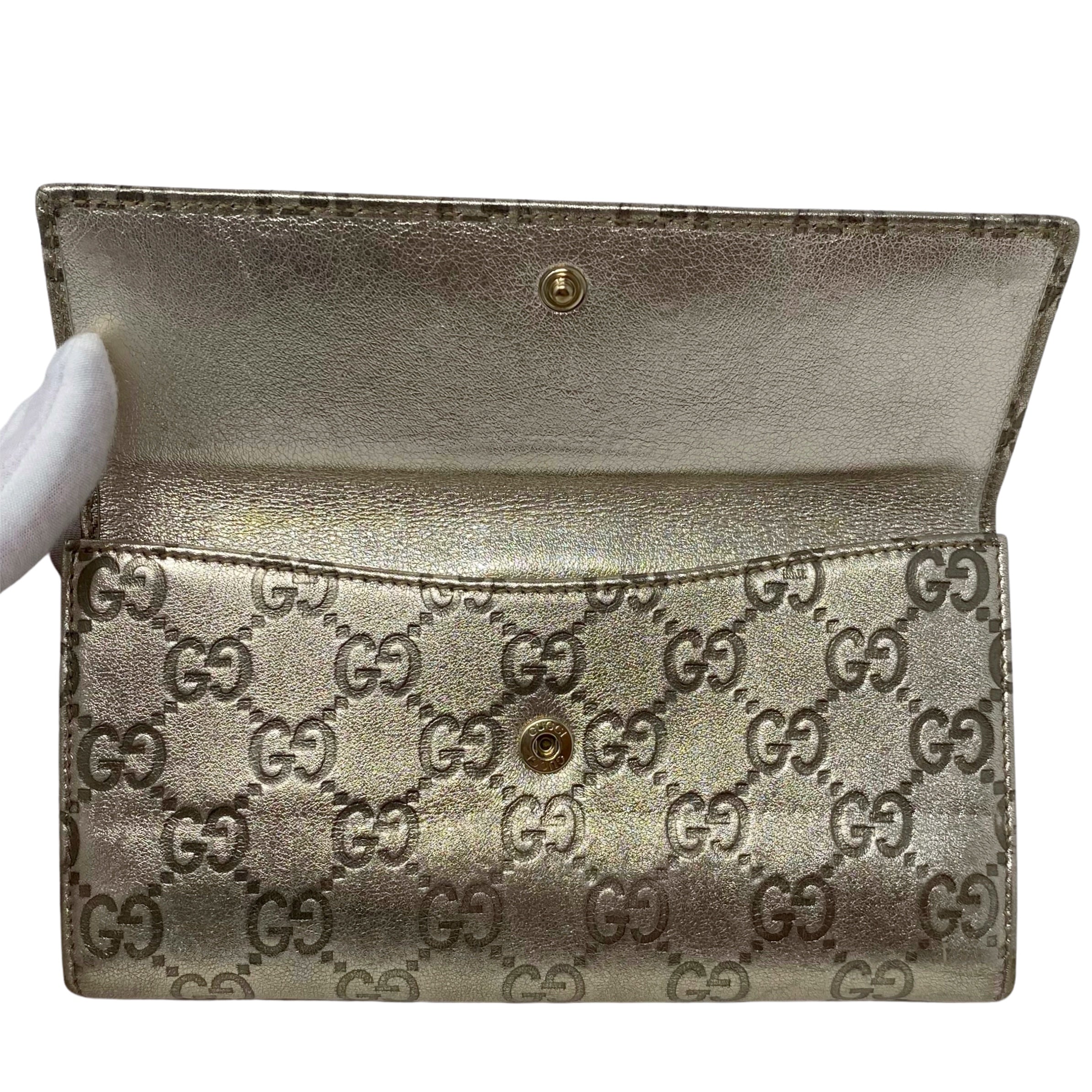 Gucci Metallic Gold Guccissima Indy Continental Wallet