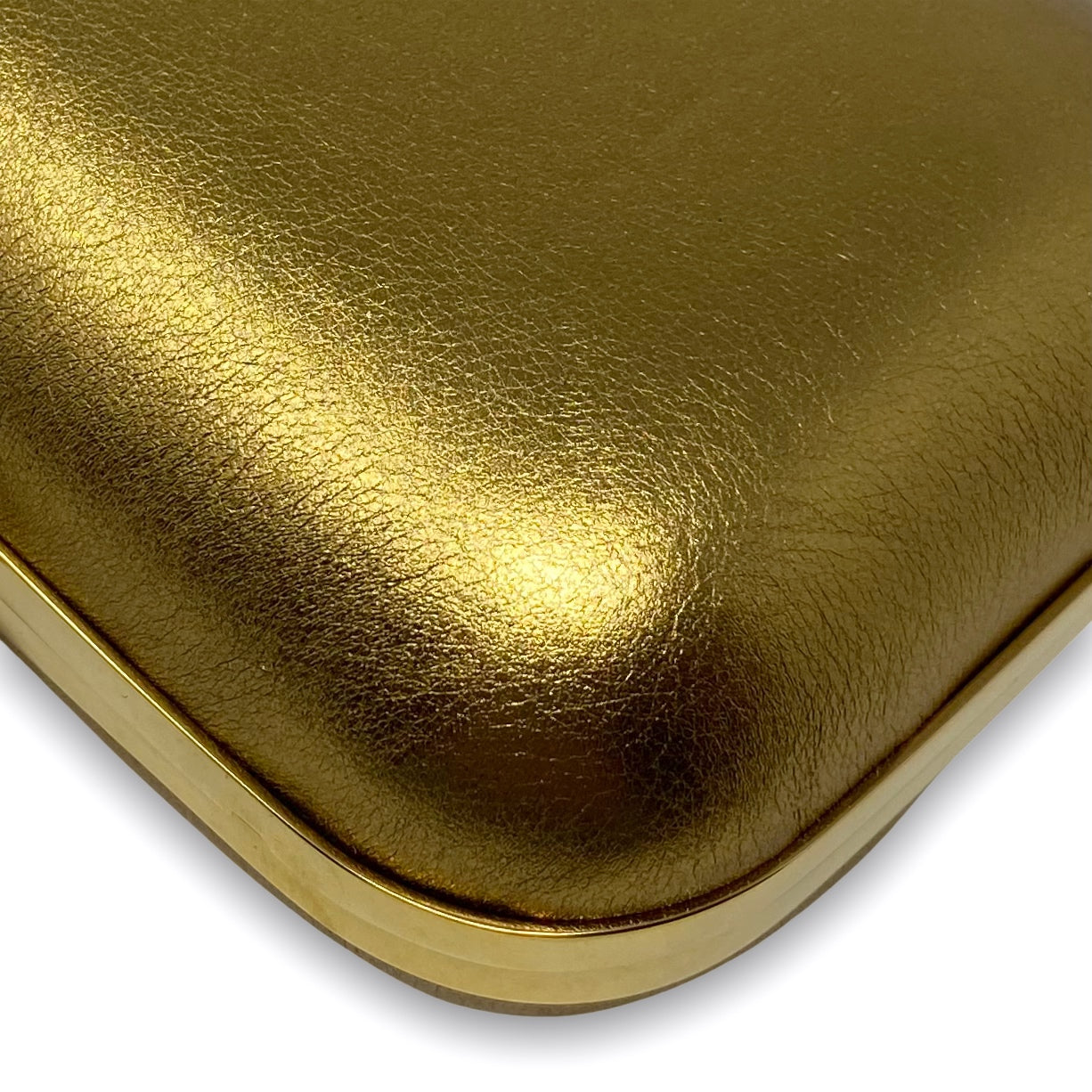 Gucci Metallic Gold Bamboo Minaudiere Clutch
