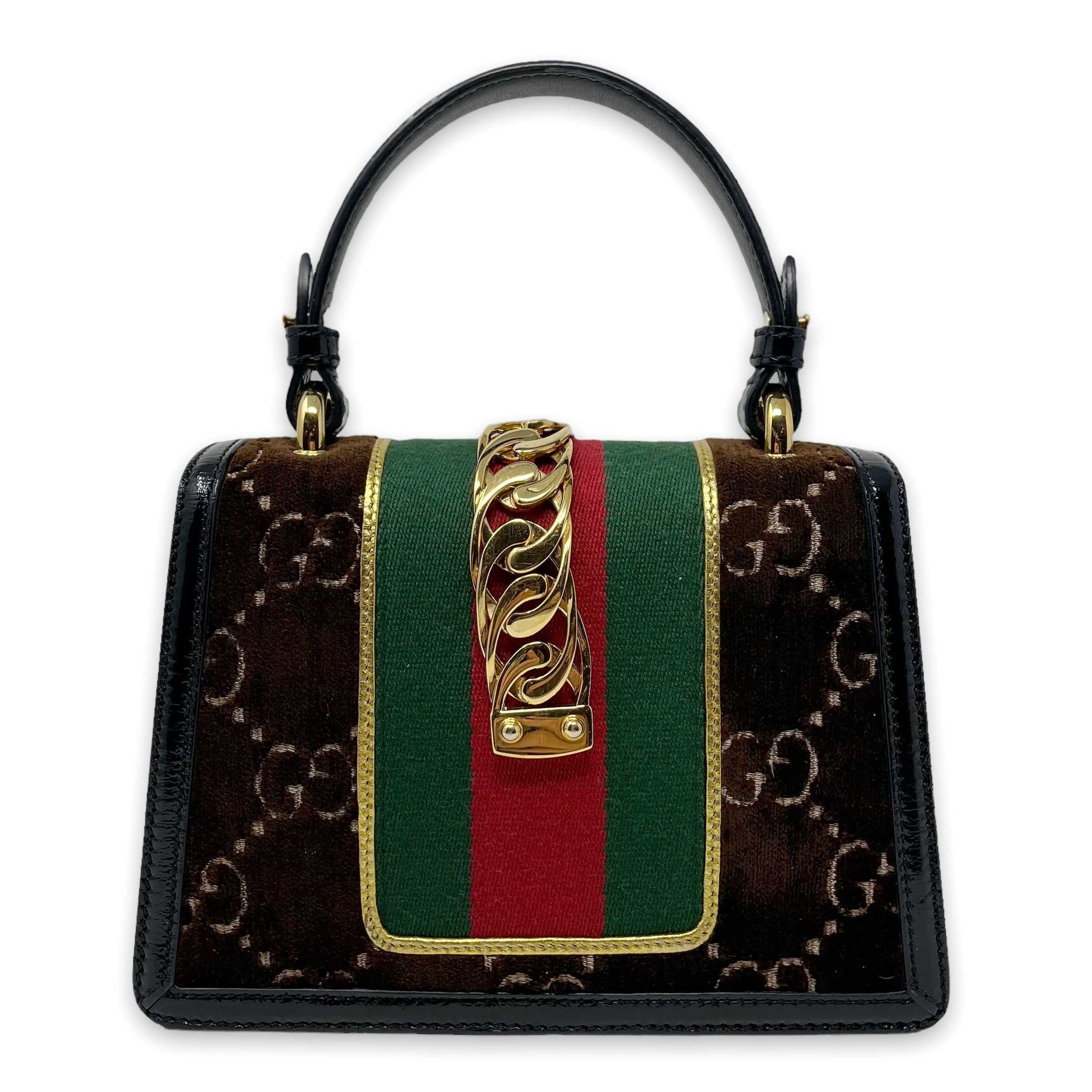 Gucci Brown Velvet Mini Sylvie Top Handle Bag