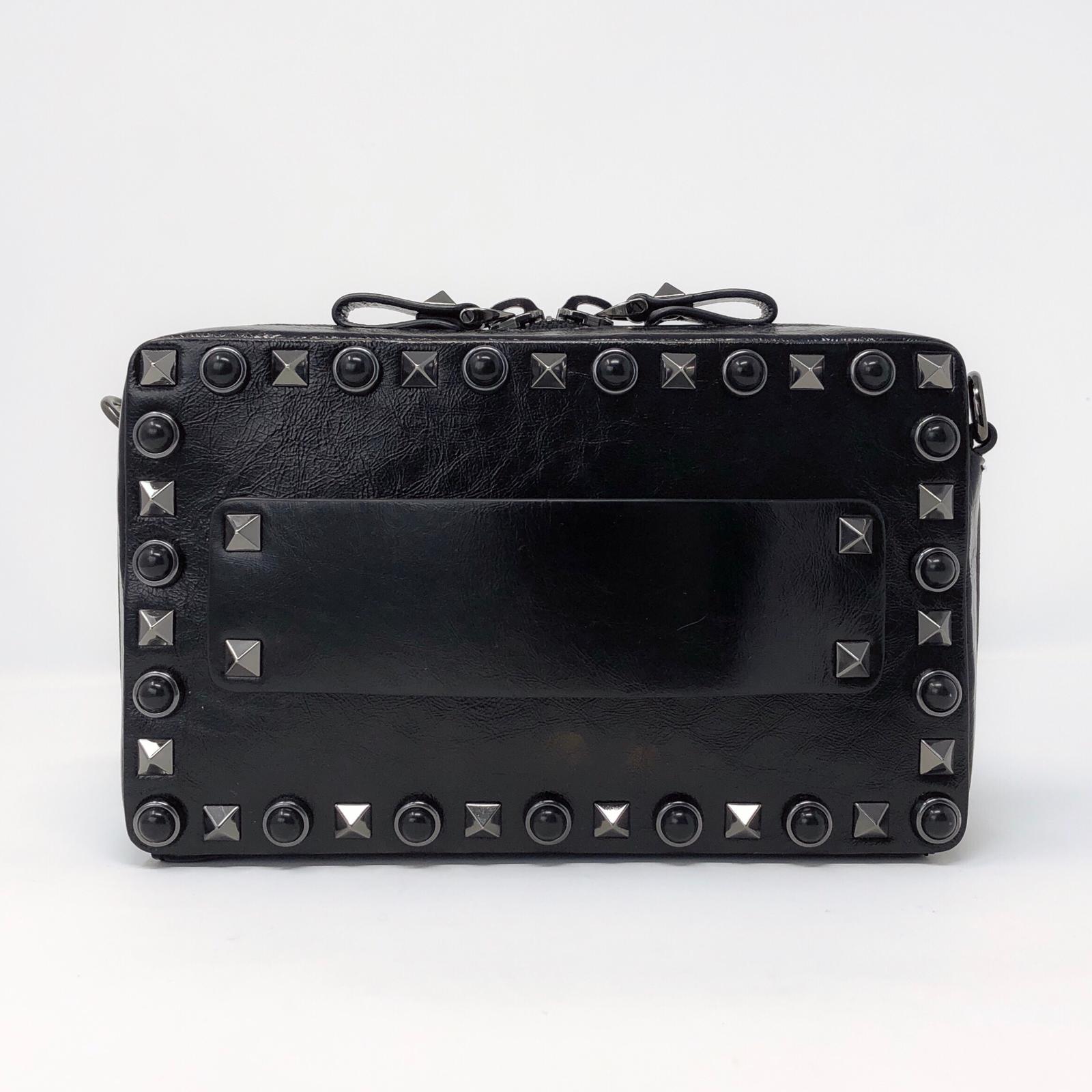 Valentino Black Rockstud Guitar Strap Camera Bag