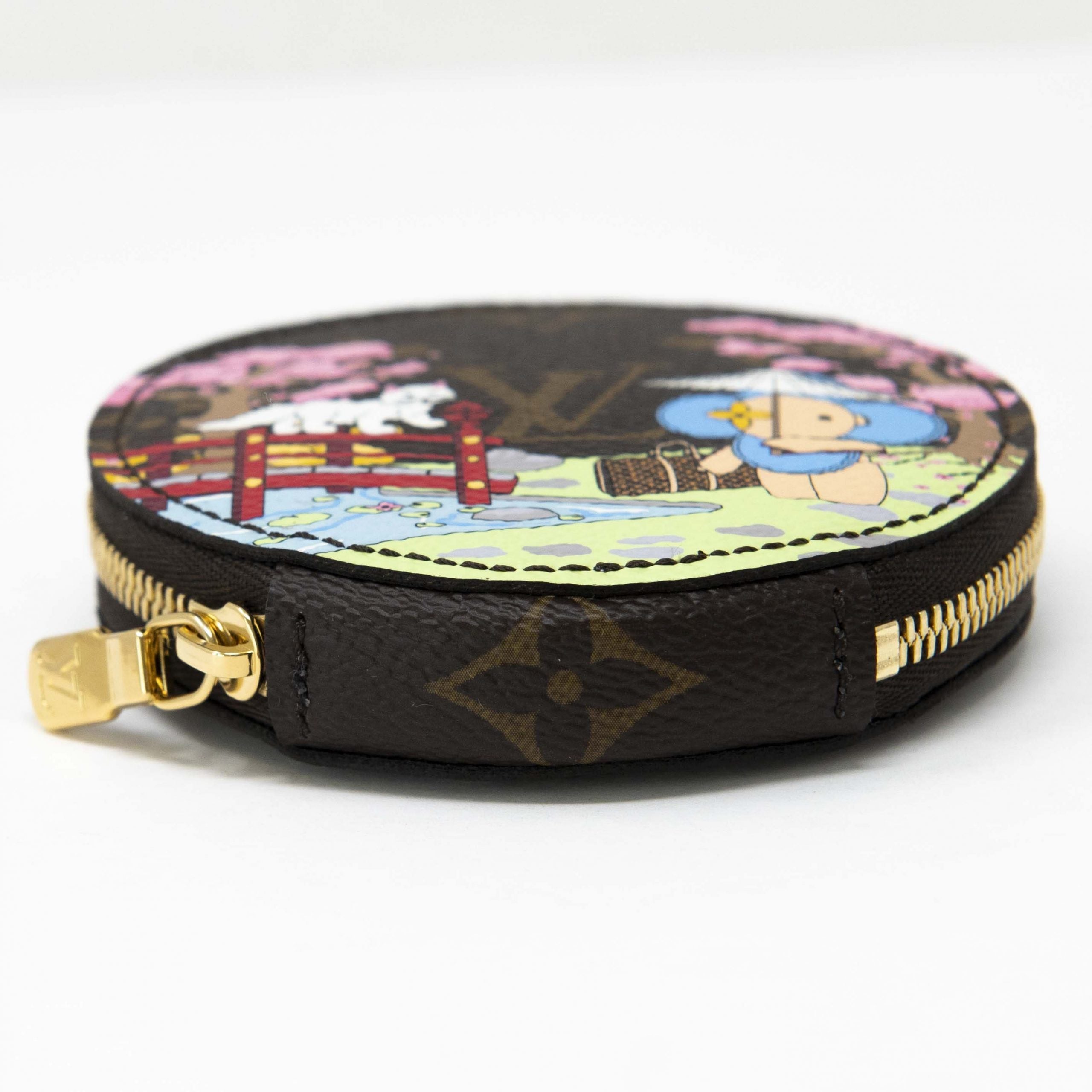 Round Coin purse in Monogram Coated Canvas, Gold Hardware