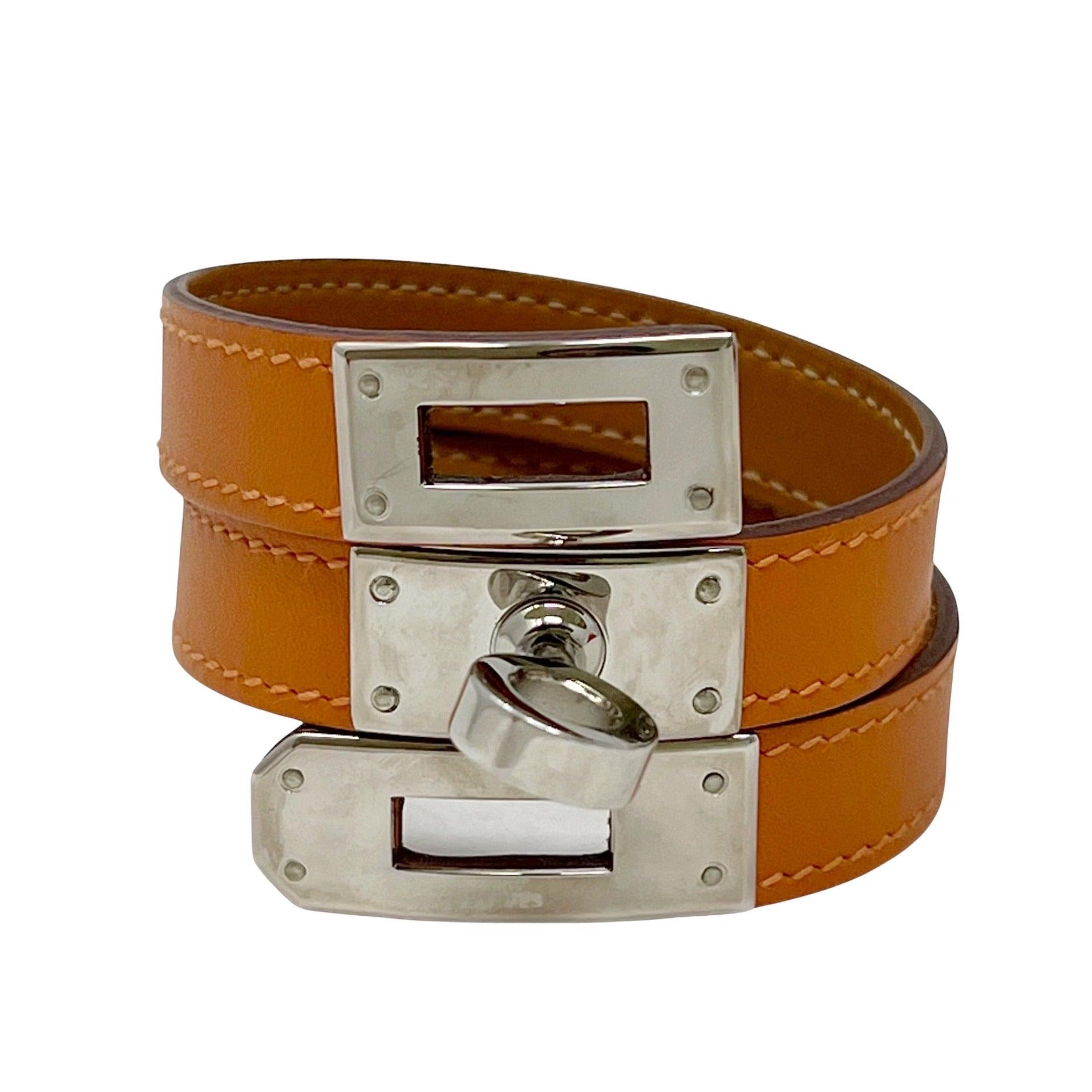 Hermes Orange Box PHW Kelly Double Tour Bracelet S